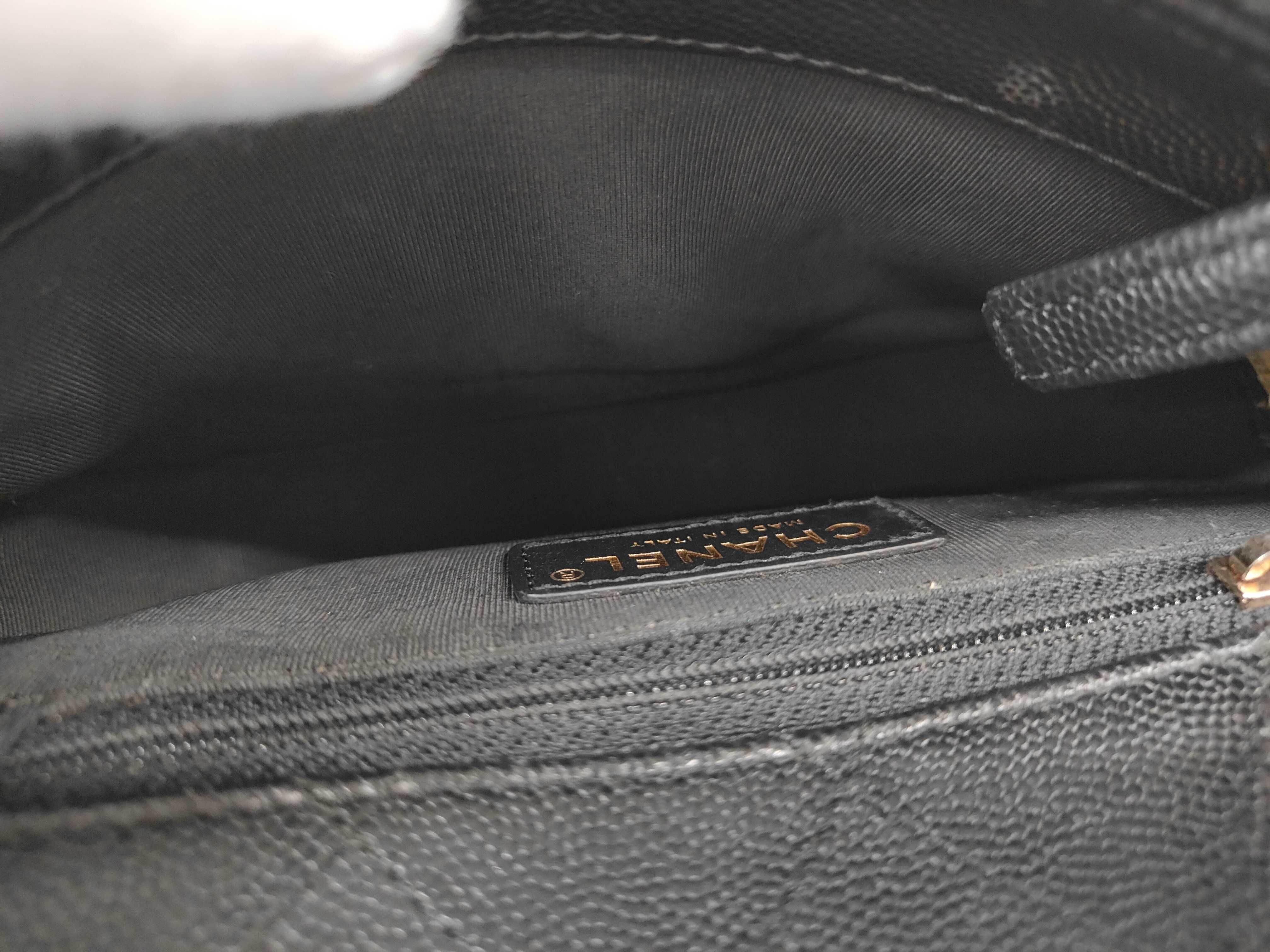 Chain Around Flap Shoulder Bag, Black Leather, Coin Charm, Gold Hardware. — view 11