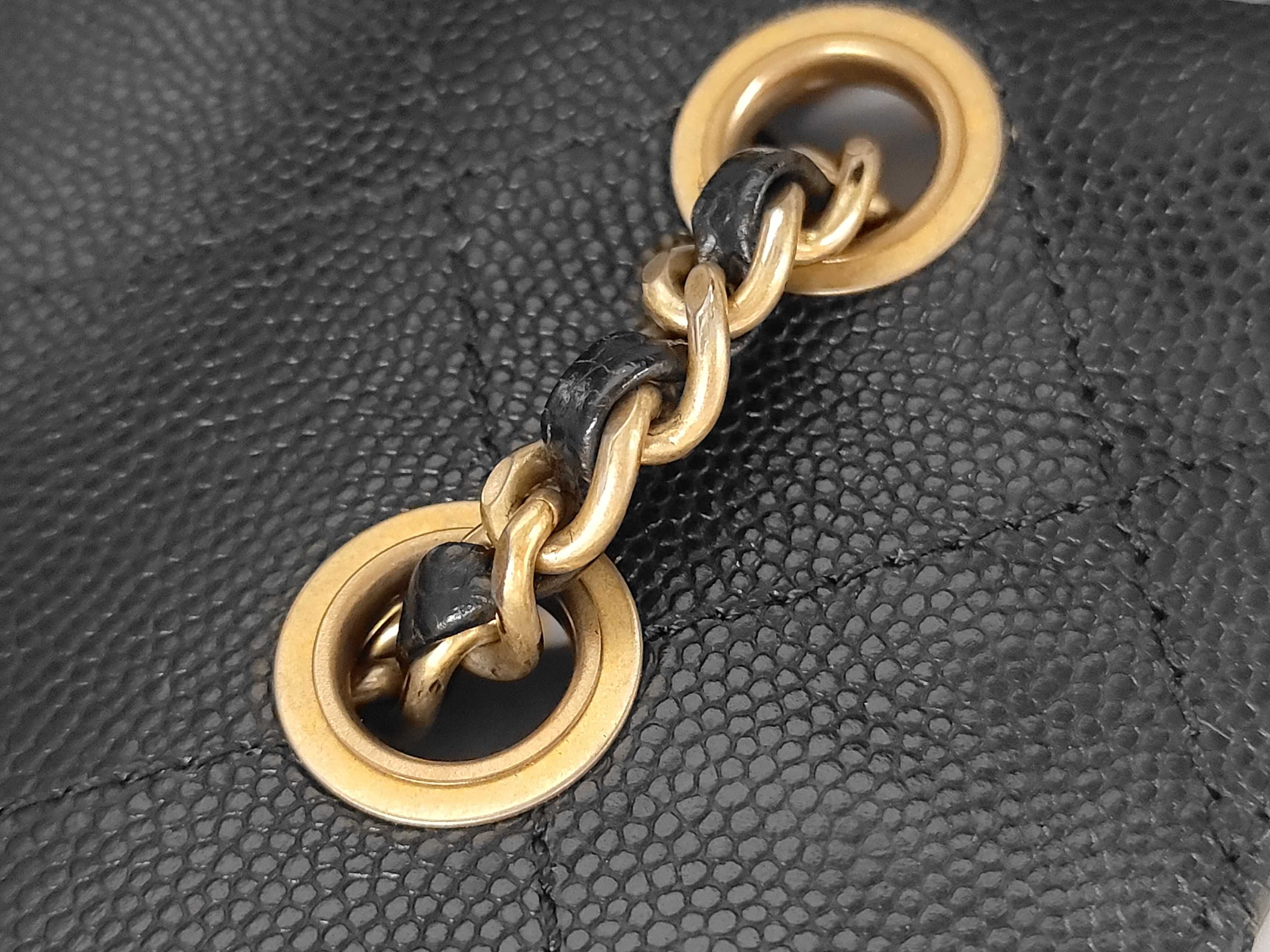Chain Around Flap Shoulder Bag, Black Leather, Coin Charm, Gold Hardware. — view 5
