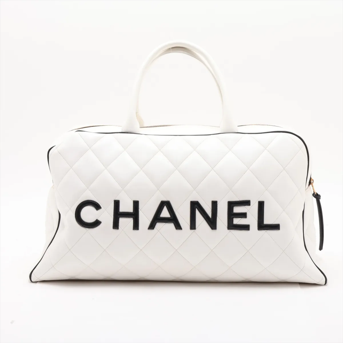 Matelassé Leather Boston Bag, Logo, White, Gold Hardware, 3566930, Series 3 — view 2