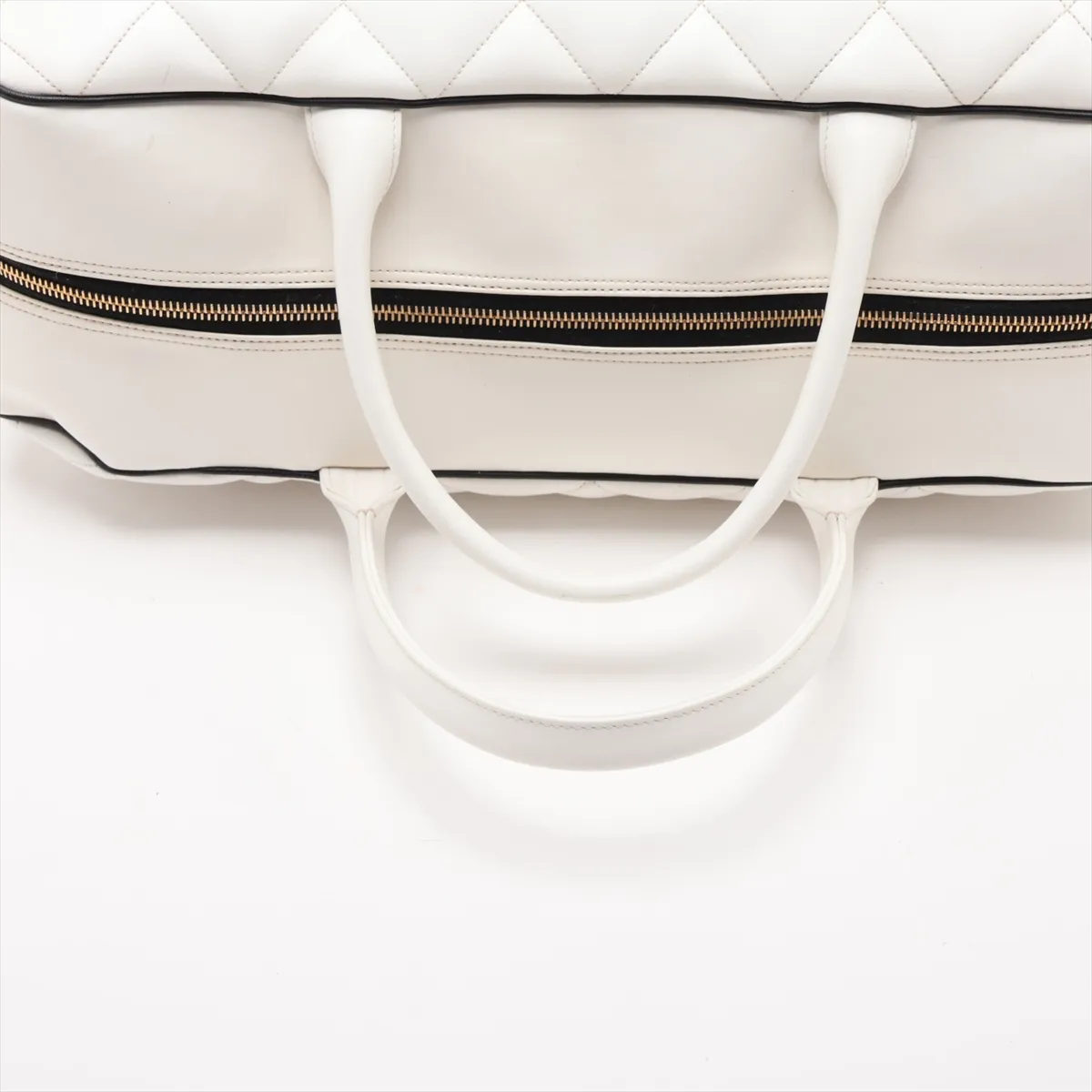 Matelassé Leather Boston Bag, Logo, White, Gold Hardware, 3566930, Series 3 — view 5