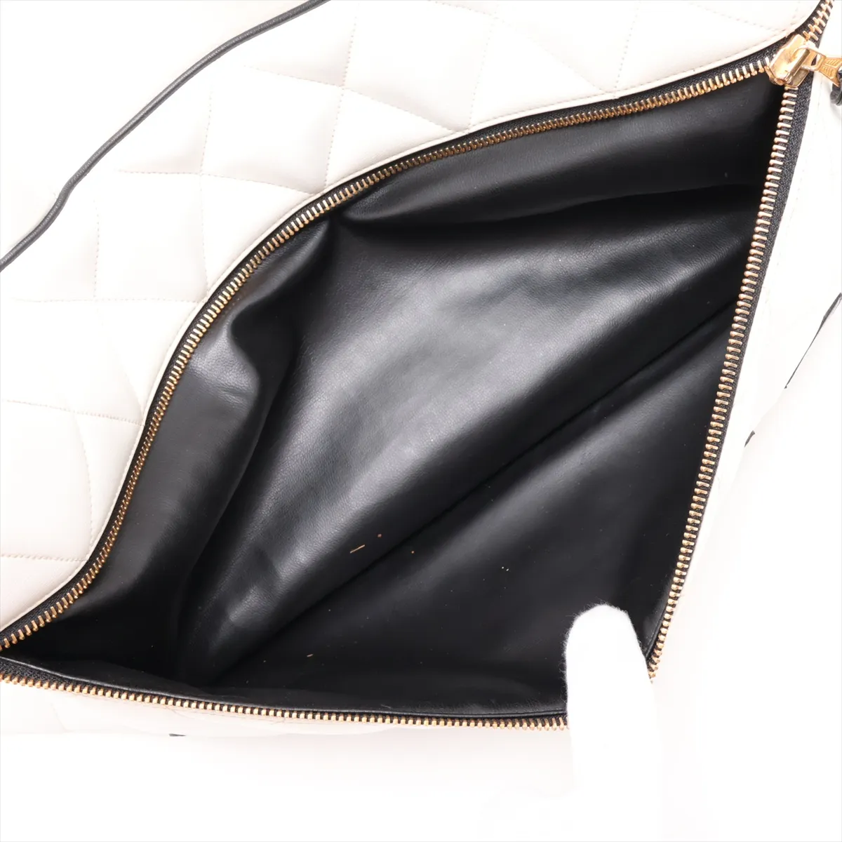 Matelassé Leather Boston Bag, Logo, White, Gold Hardware, 3566930, Series 3 — view 9