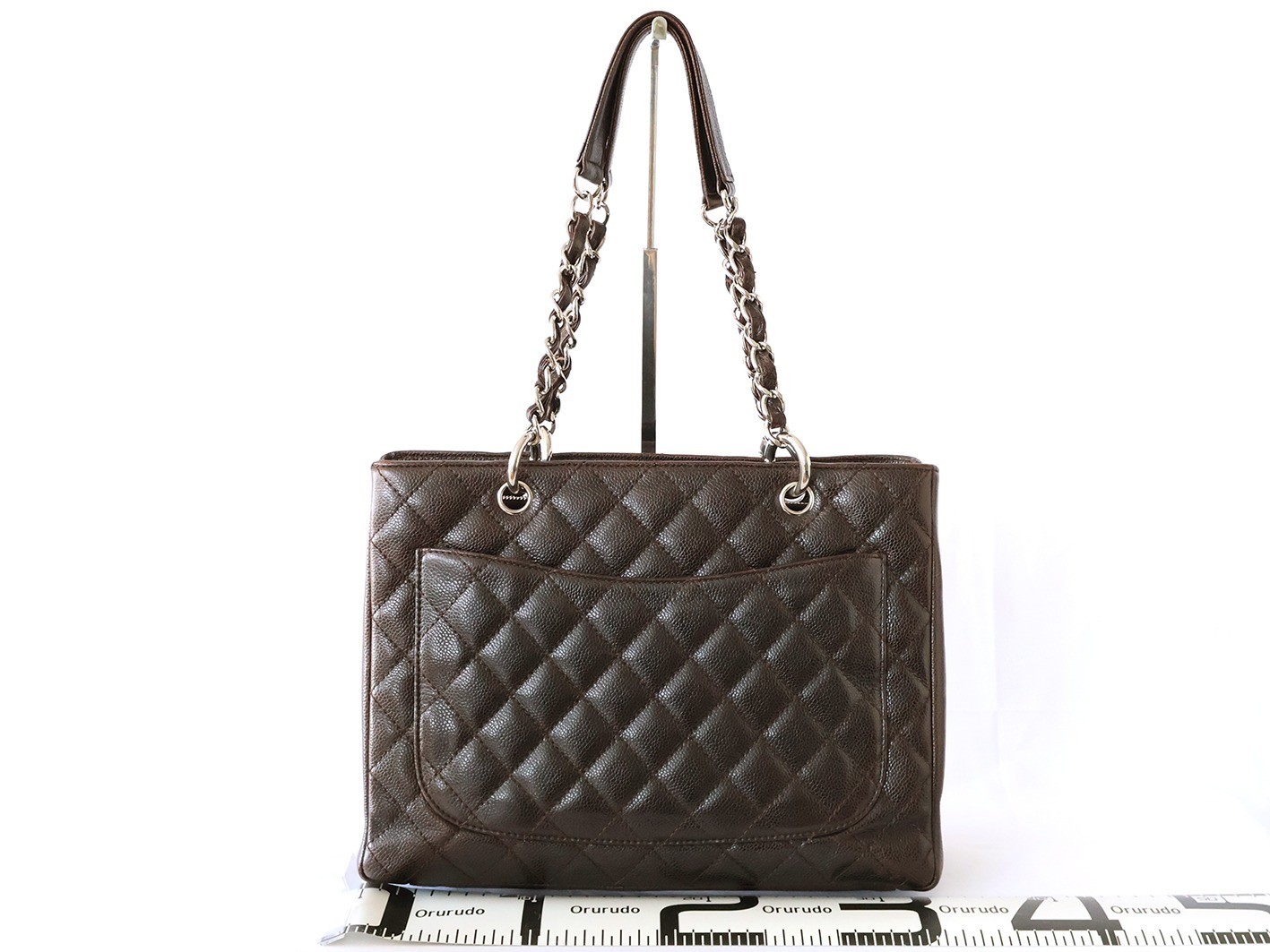 Caviar Skin GST Chain Tote, Brown — view 2