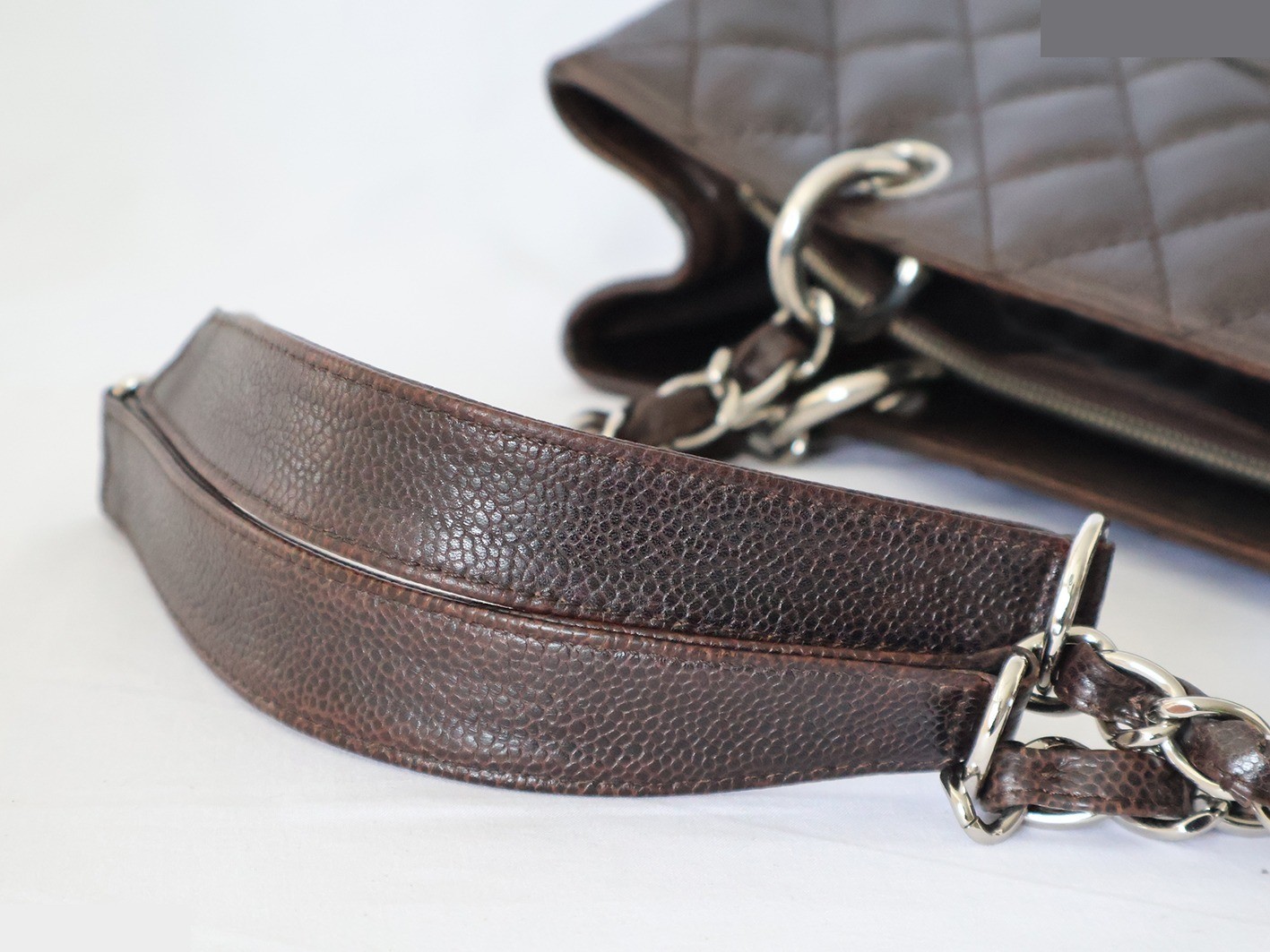 Caviar Skin GST Chain Tote, Brown — view 8