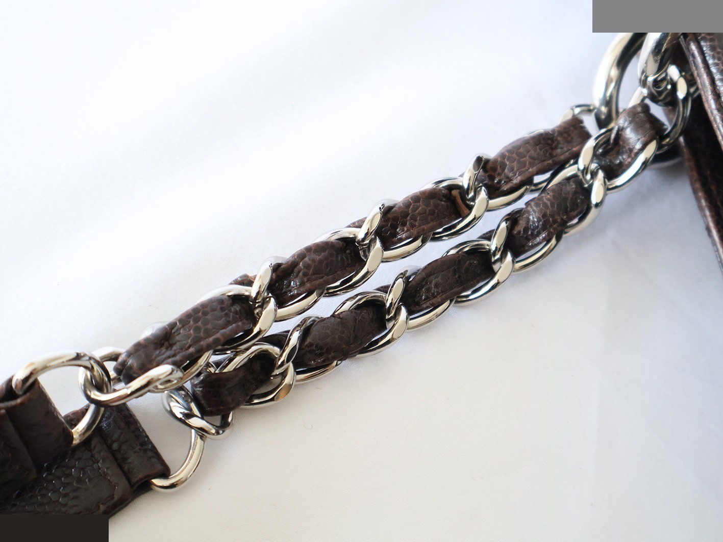 Caviar Skin GST Chain Tote, Brown — view 9