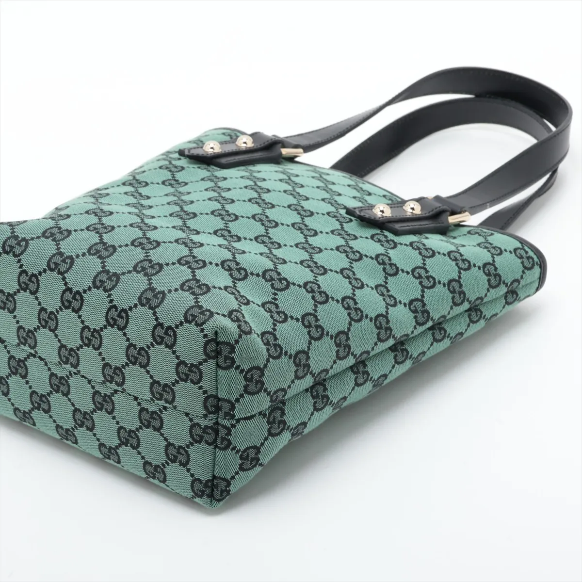 GG Canvas 257250 Canvas x Leather Tote Bag Green Outlet — view 3