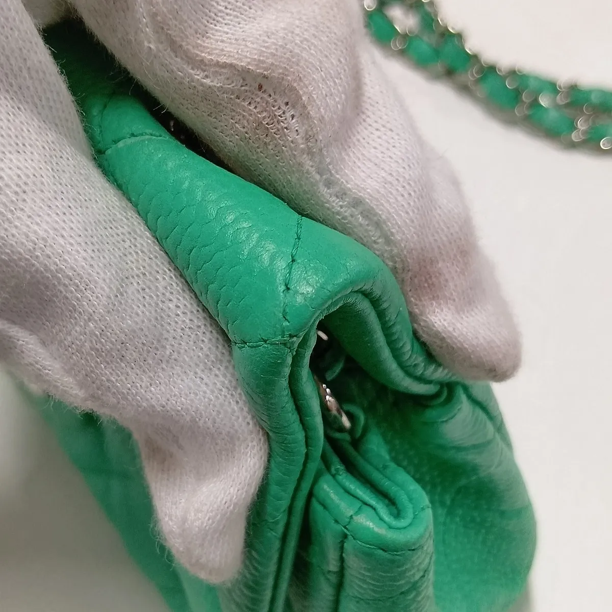 Mini Matelassé 20 Caviar Skin Single Flap Single Chain Bag, Green, Silver Hardware, 17920482, Serial Number 17-series, A69900 — view 12