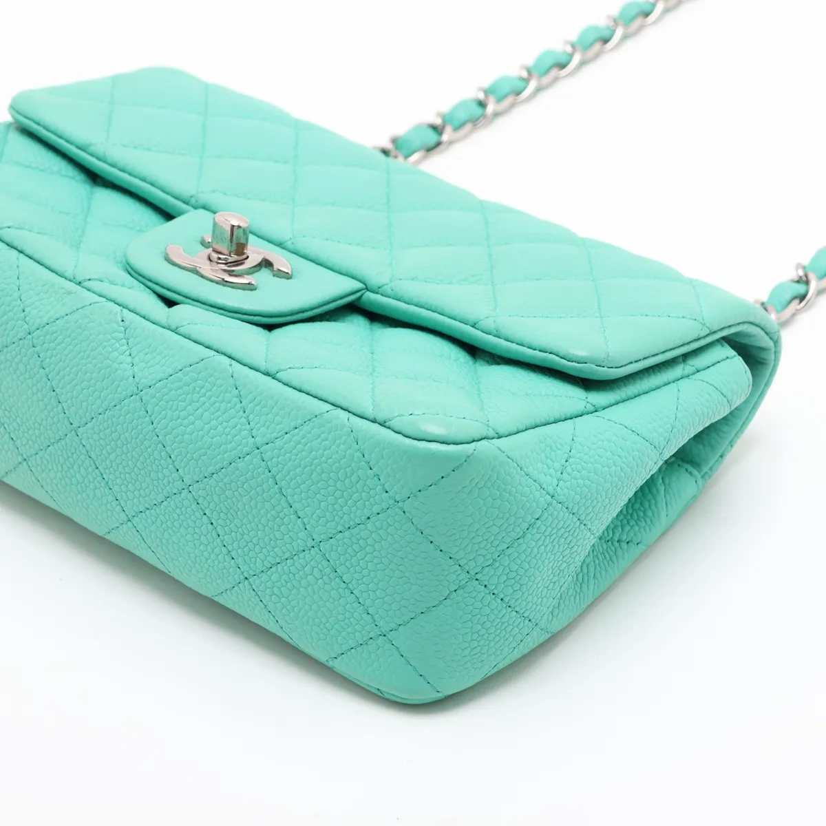 Mini Matelassé 20 Caviar Skin Single Flap Single Chain Bag, Green, Silver Hardware, 17920482, Serial Number 17-series, A69900 — view 3