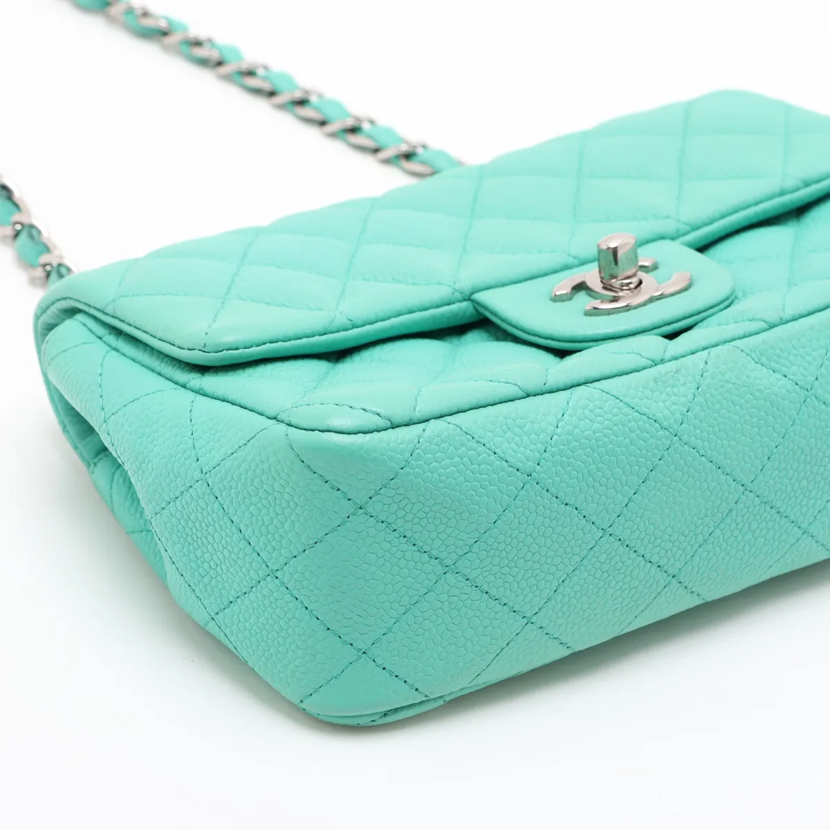 Mini Matelassé 20 Caviar Skin Single Flap Single Chain Bag, Green, Silver Hardware, 17920482, Serial Number 17-series, A69900 — view 4