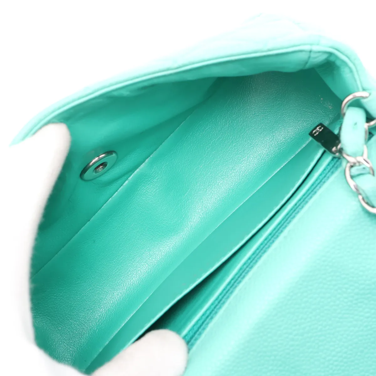 Mini Matelassé 20 Caviar Skin Single Flap Single Chain Bag, Green, Silver Hardware, 17920482, Serial Number 17-series, A69900 — view 6