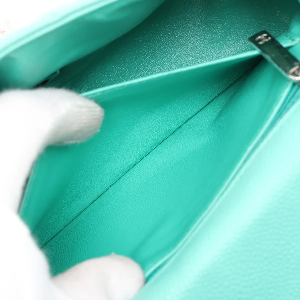 Mini Matelassé 20 Caviar Skin Single Flap Single Chain Bag, Green, Silver Hardware, 17920482, Serial Number 17-series, A69900 — view 7
