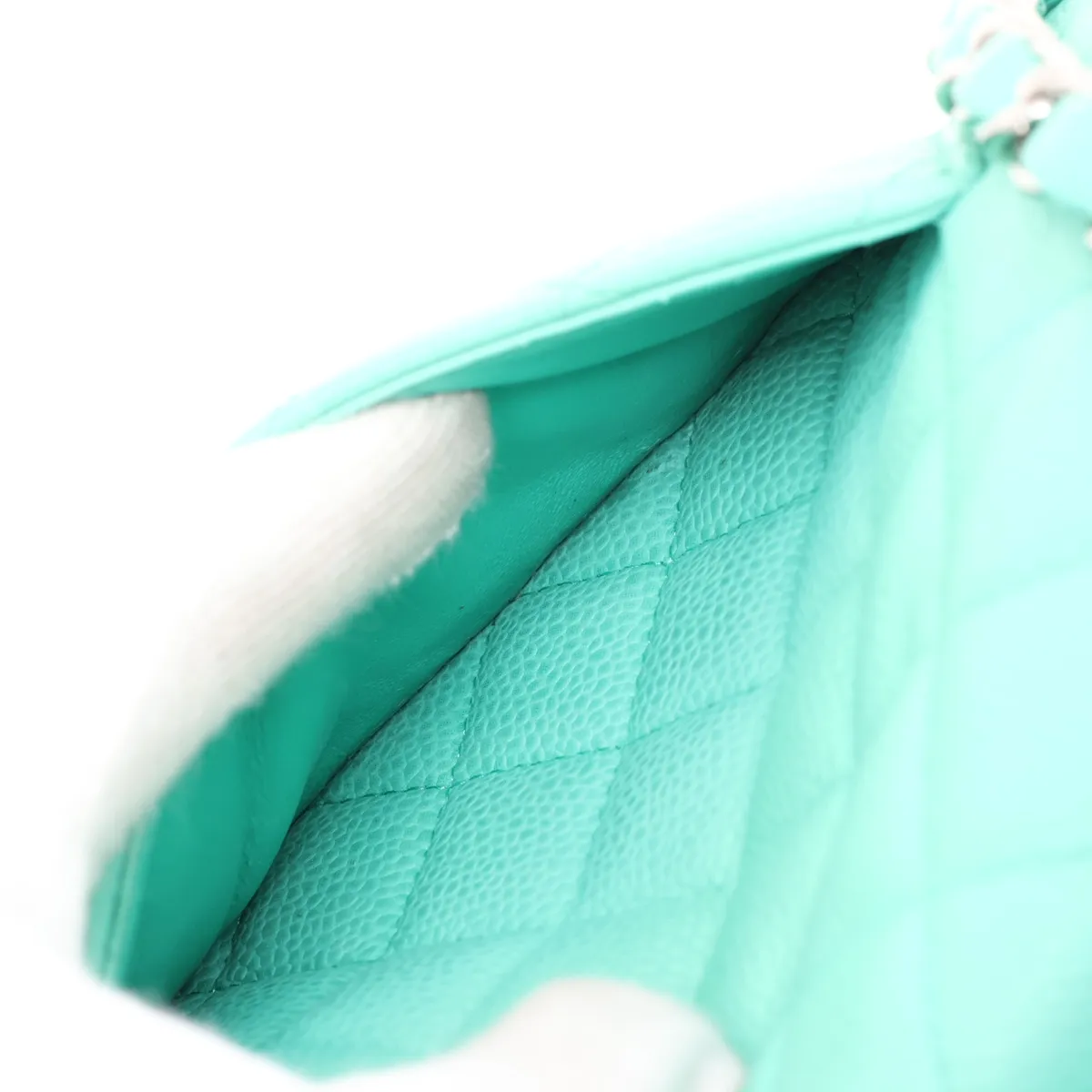 Mini Matelassé 20 Caviar Skin Single Flap Single Chain Bag, Green, Silver Hardware, 17920482, Serial Number 17-series, A69900 — view 9