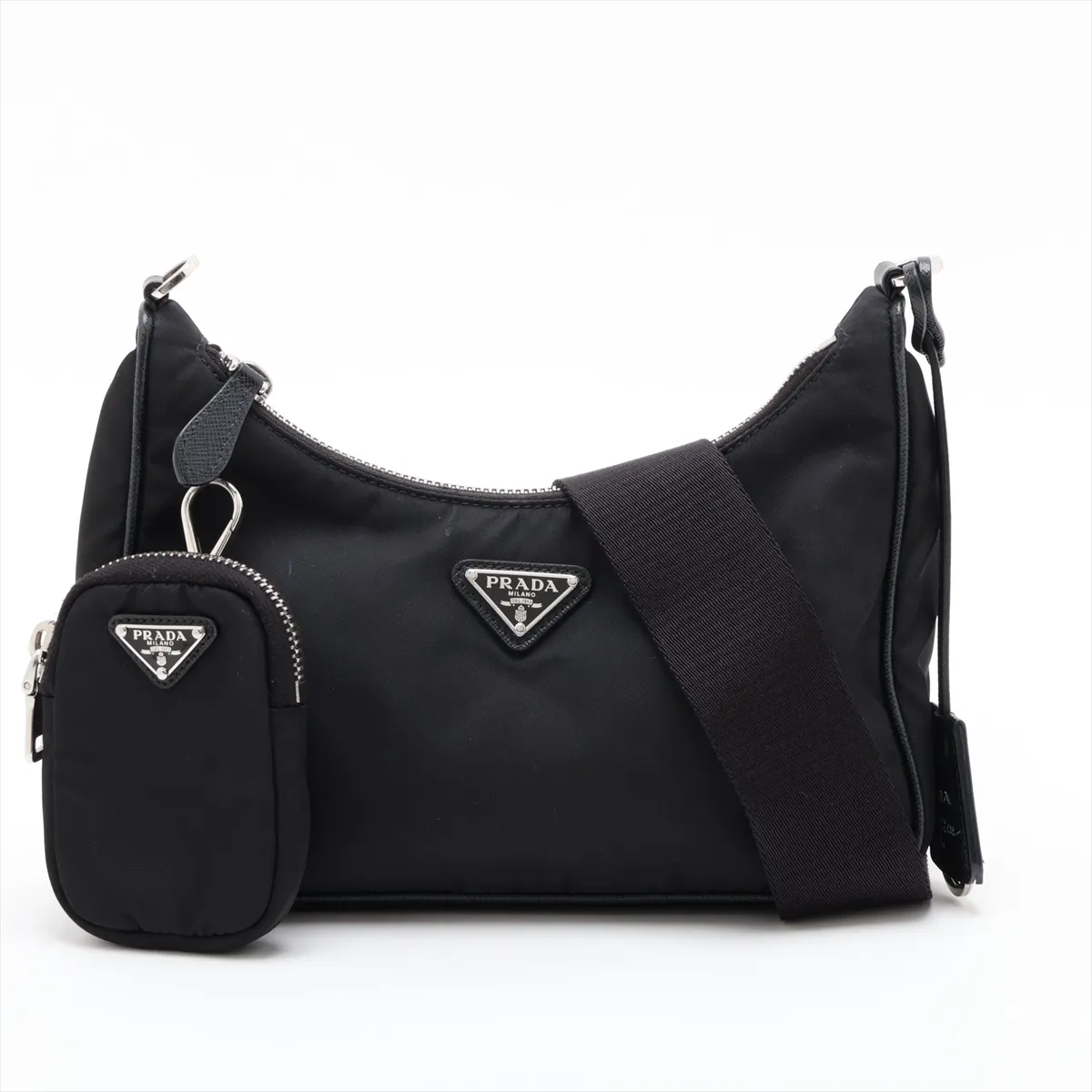 Tessuto Nylon x Leather Shoulder Bag, Black
