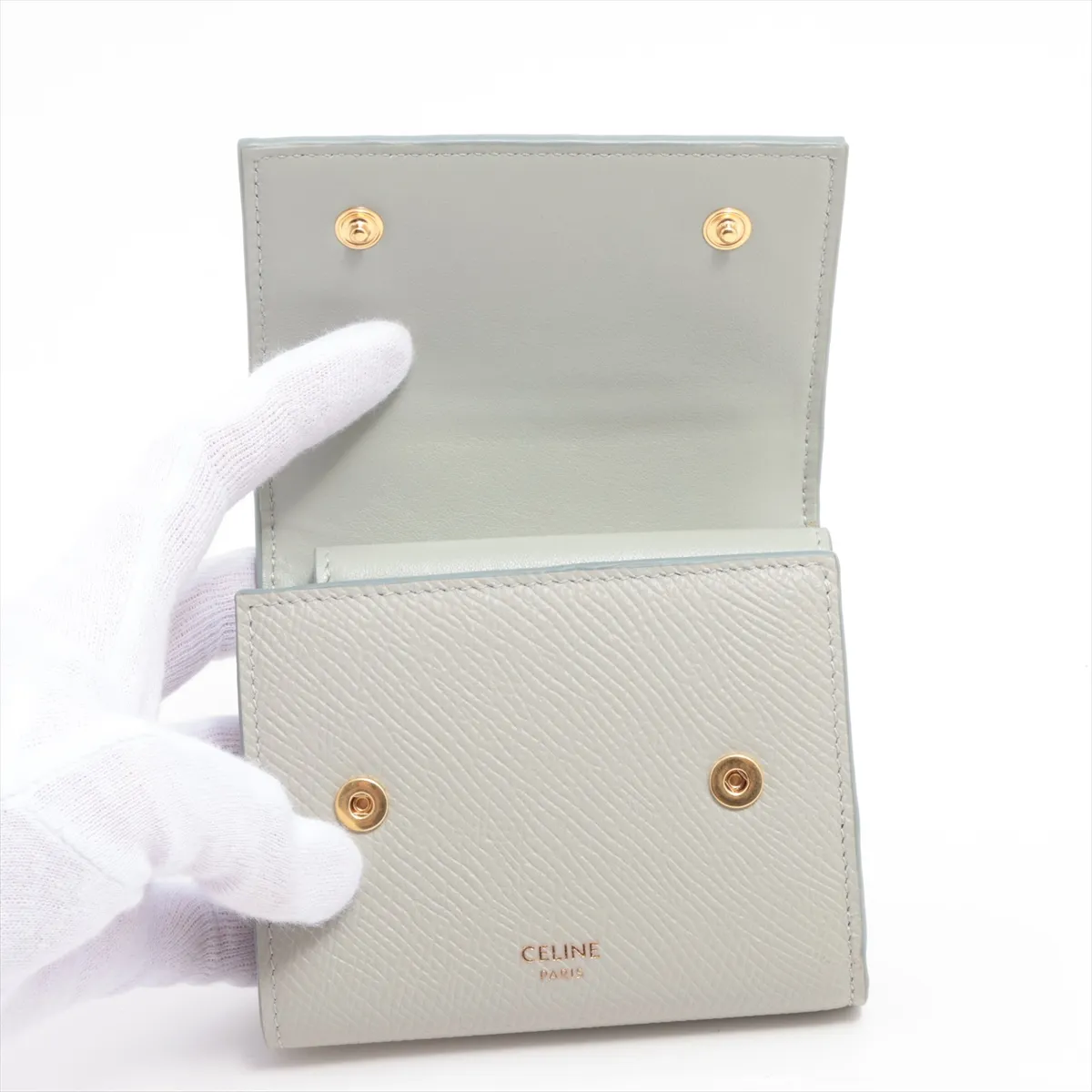Small Trifold Wallet Leather Compact Wallet Gray with Initials — view 3
