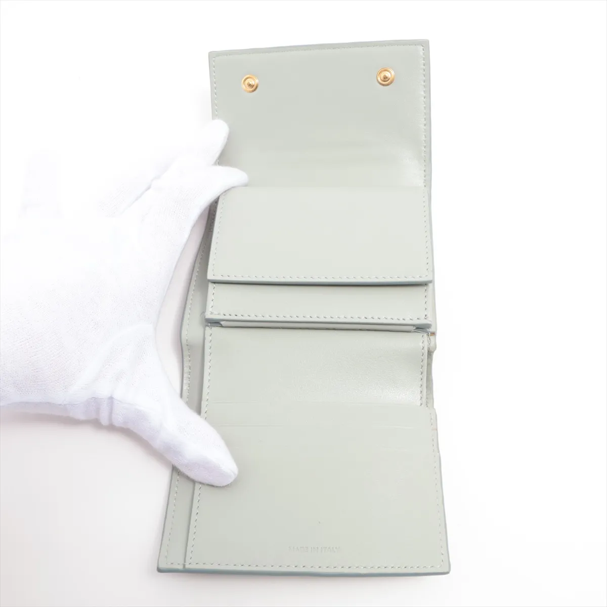 Small Trifold Wallet Leather Compact Wallet Gray with Initials — view 4
