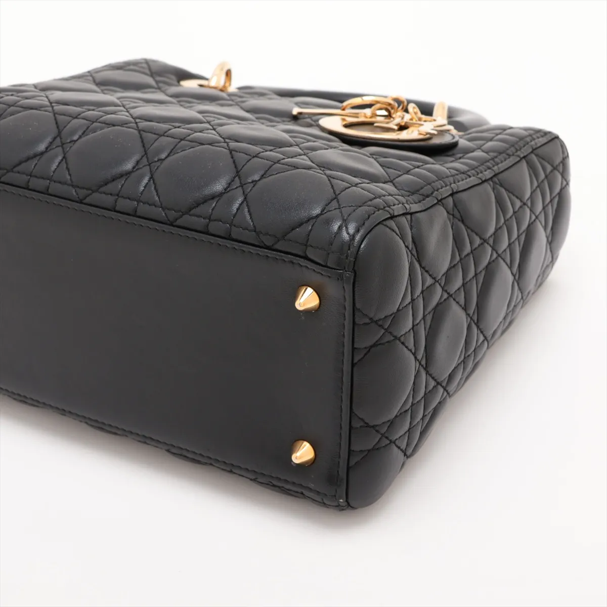 Cannage Lady Dior Leather 2-Way Handbag, Black — view 3