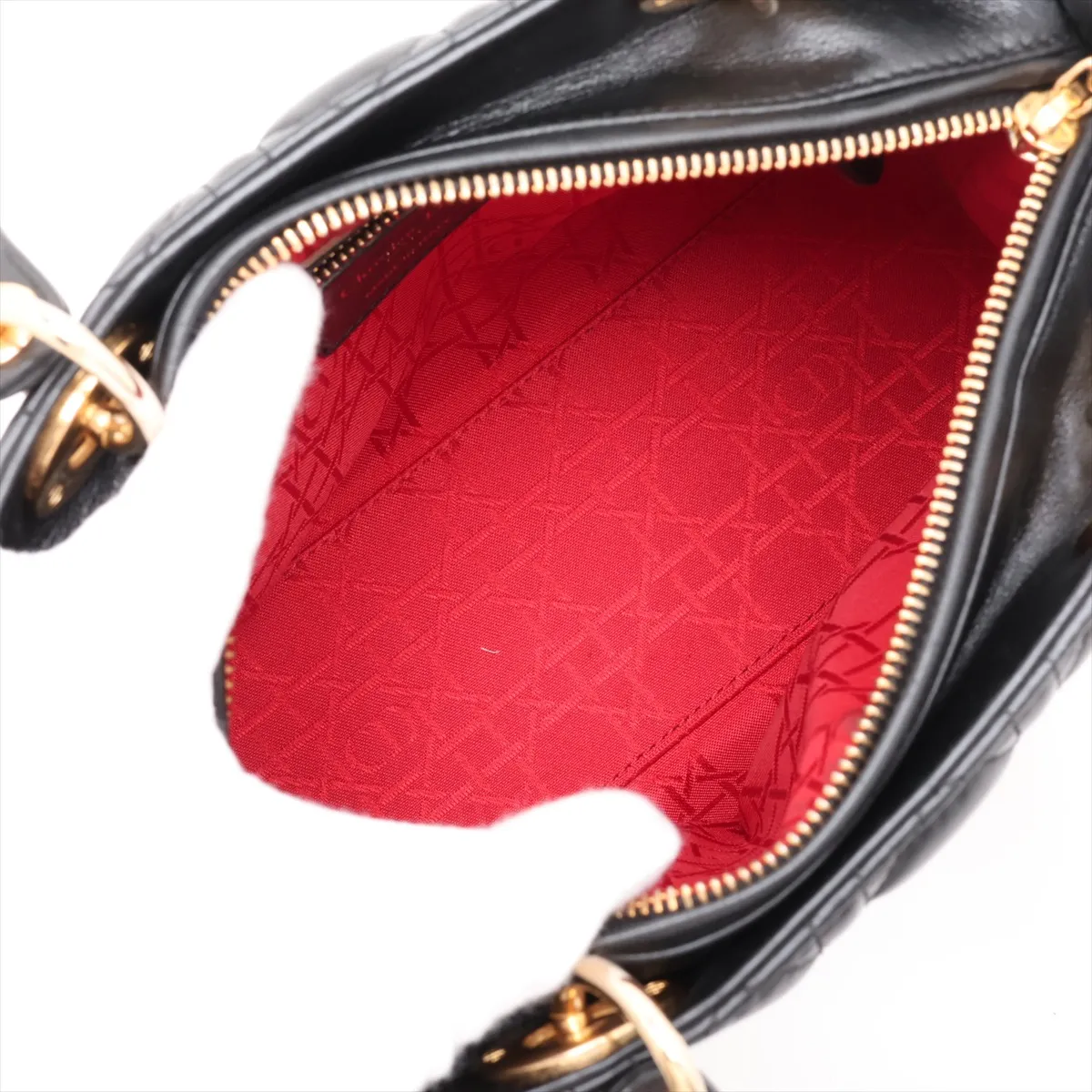 Cannage Lady Dior Leather 2-Way Handbag, Black — view 8