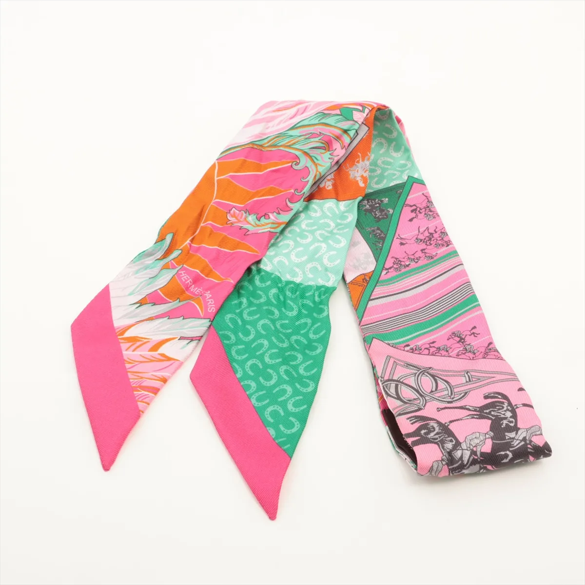 Twilly Chaval Phoenix Horse and Phoenix Scarf, Silk, Pink, Shows signs of wear,