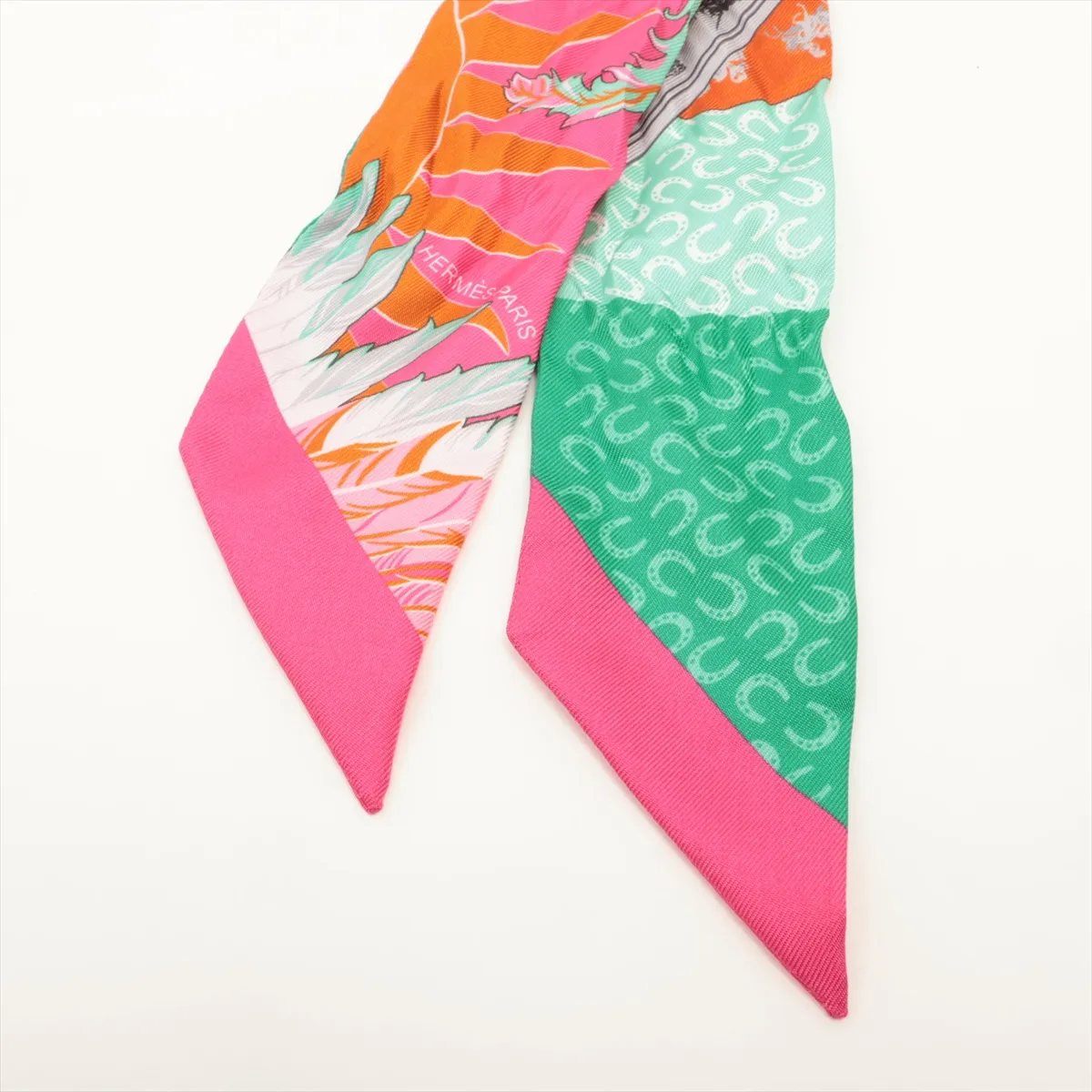 Twilly Chaval Phoenix Horse and Phoenix Scarf, Silk, Pink, Shows signs of wear, — view 2