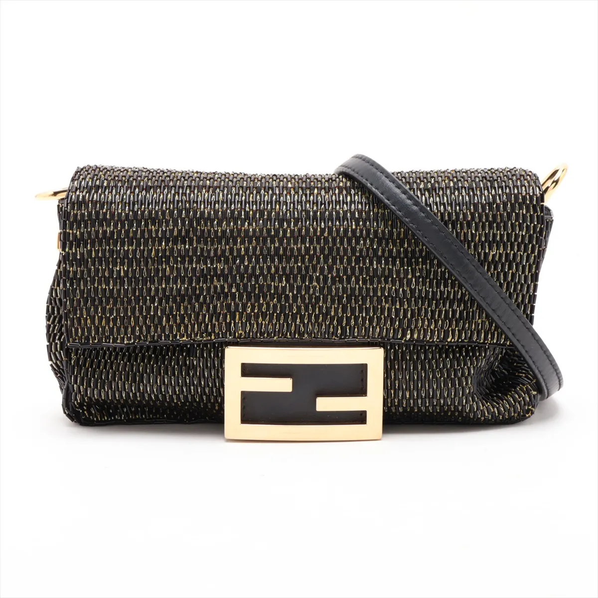Mini Bucket 8BS017 Beaded Chain Shoulder Bag Gold x Black