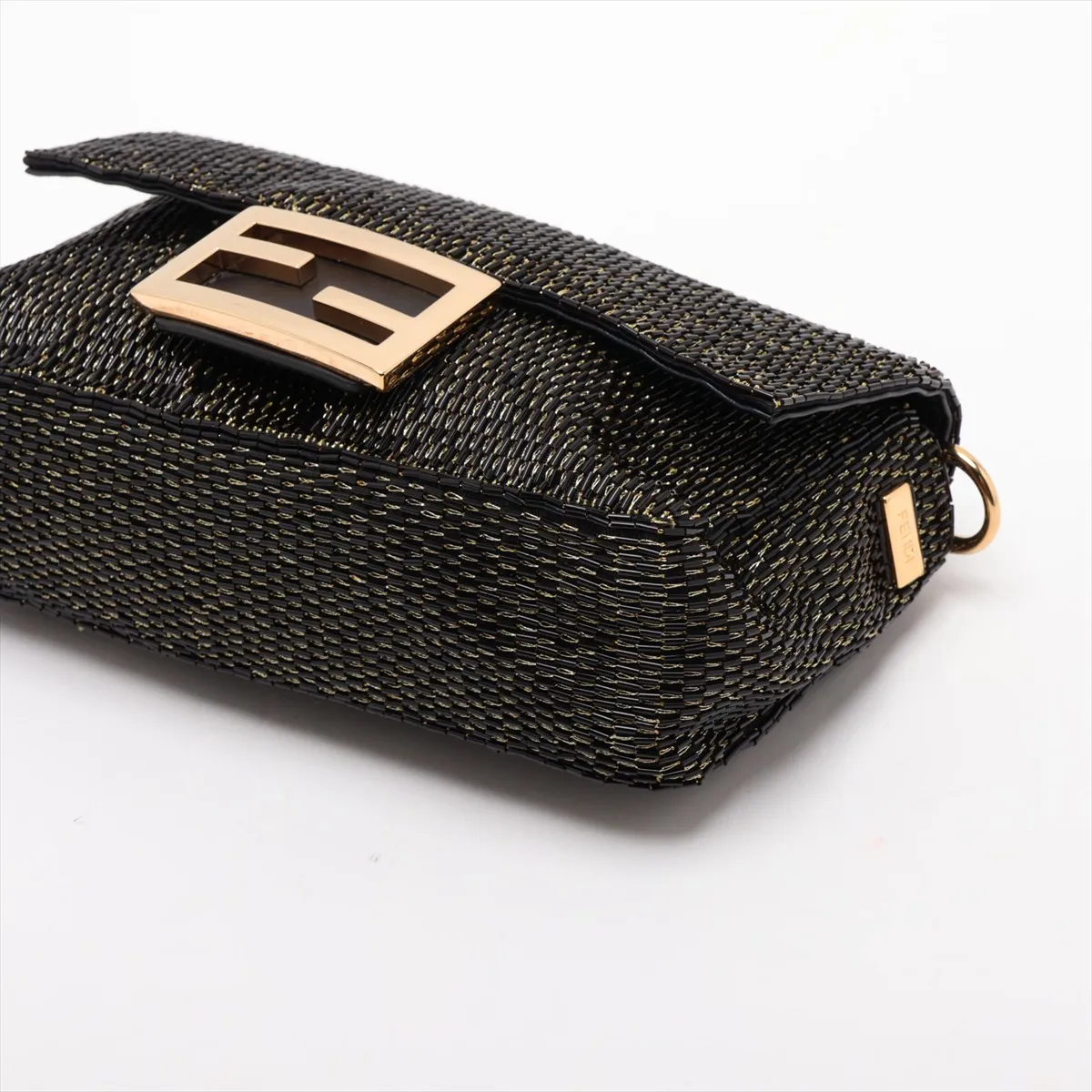 Mini Bucket 8BS017 Beaded Chain Shoulder Bag Gold x Black — view 3
