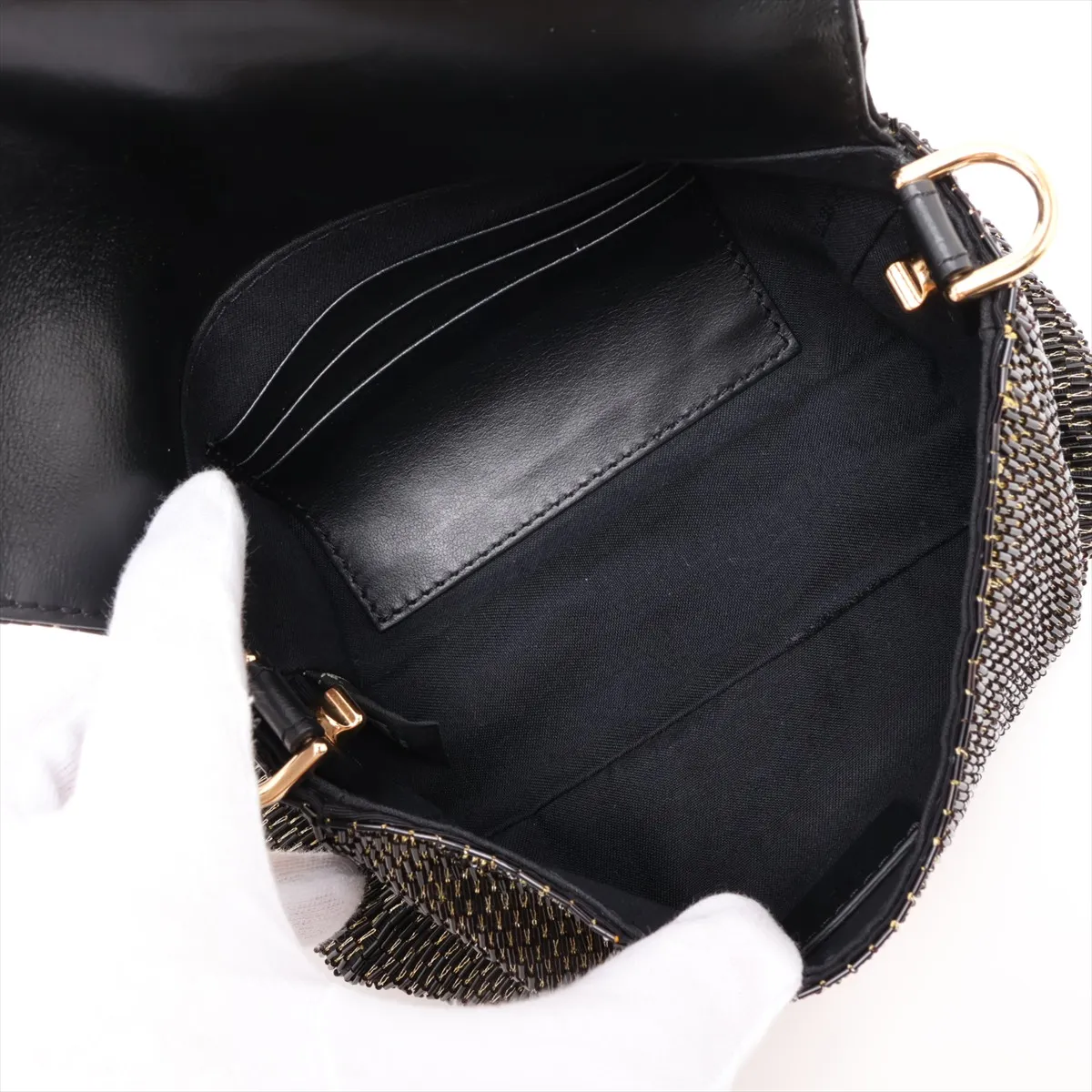 Mini Bucket 8BS017 Beaded Chain Shoulder Bag Gold x Black — view 6