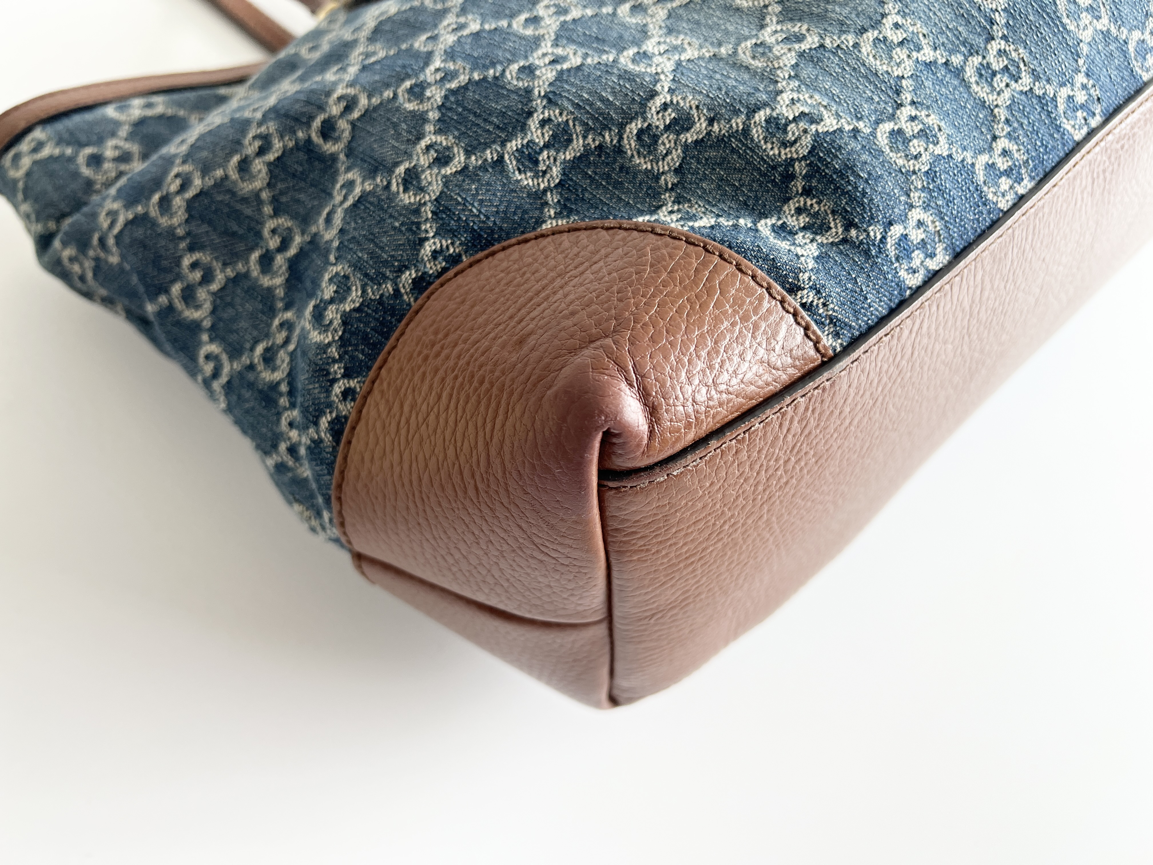Ophidia GG Logo Denim Leather Tote Bag Shoulder Bag — view 12