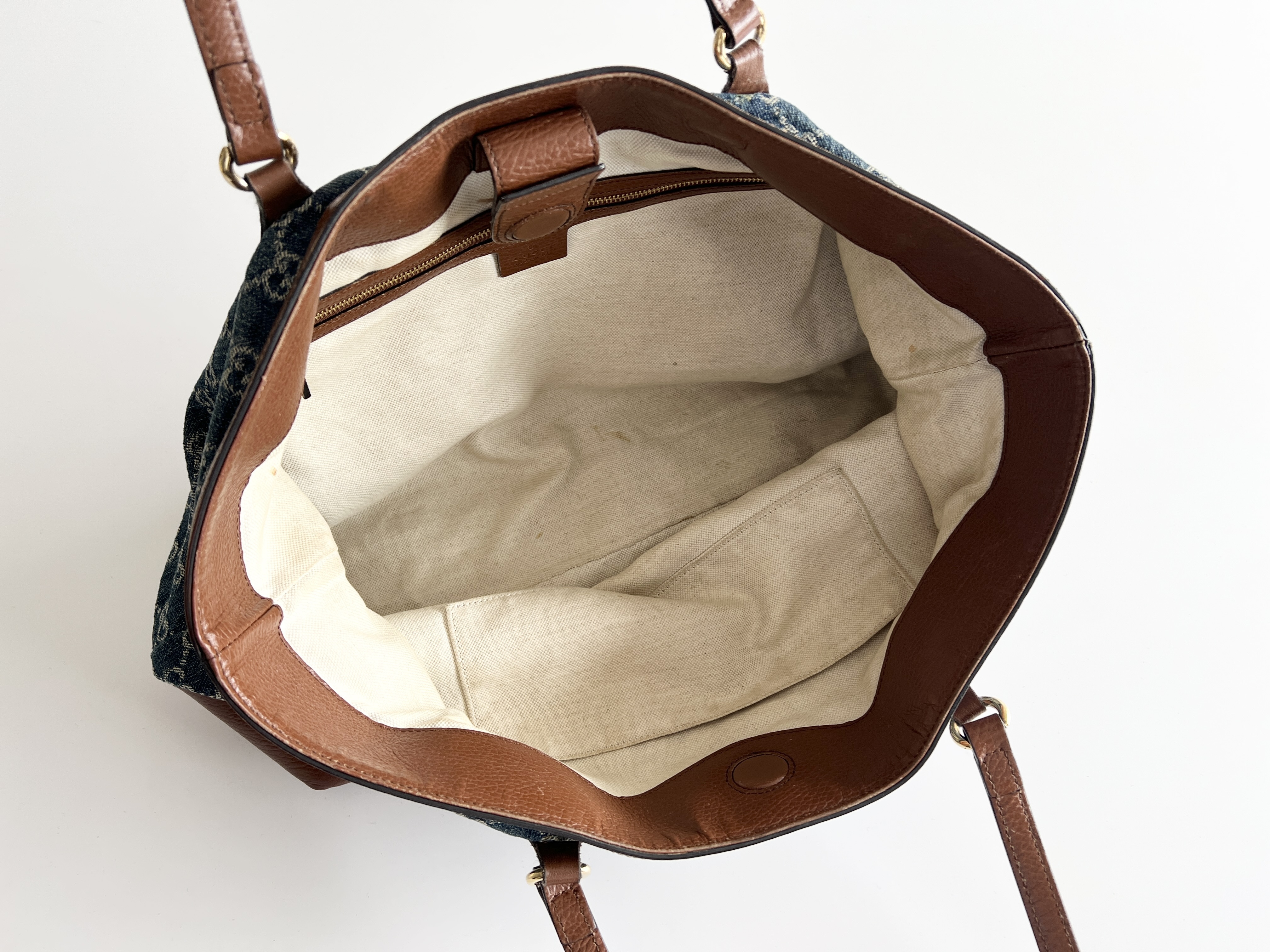 Ophidia GG Logo Denim Leather Tote Bag Shoulder Bag — view 4