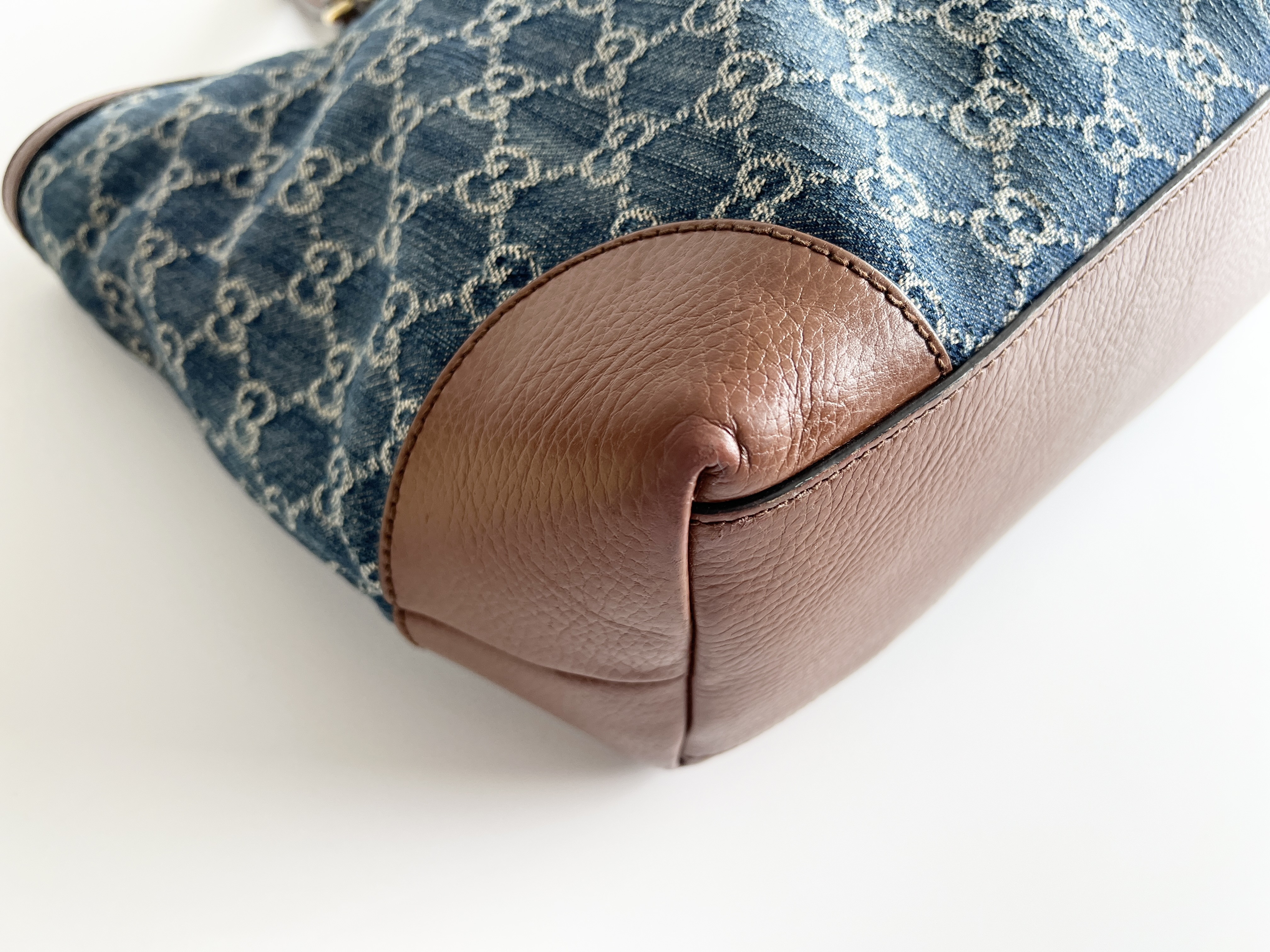 Ophidia GG Logo Denim Leather Tote Bag Shoulder Bag — view 10