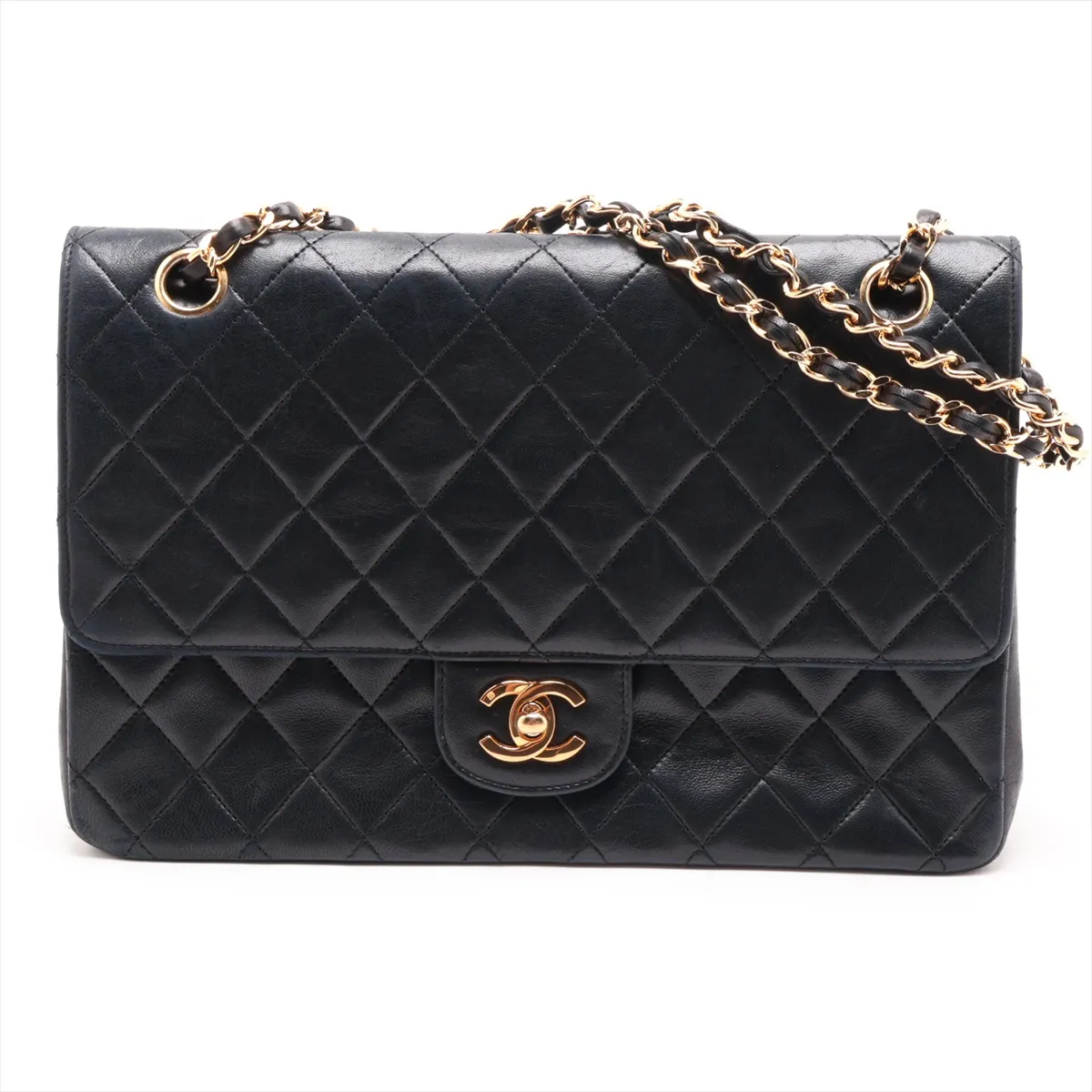 Matelassé Lambskin Double Flap Double Chain Bag, Black with Gold Hardware, 414010 (Serial Number 4-series), Aftermarket Repairs.