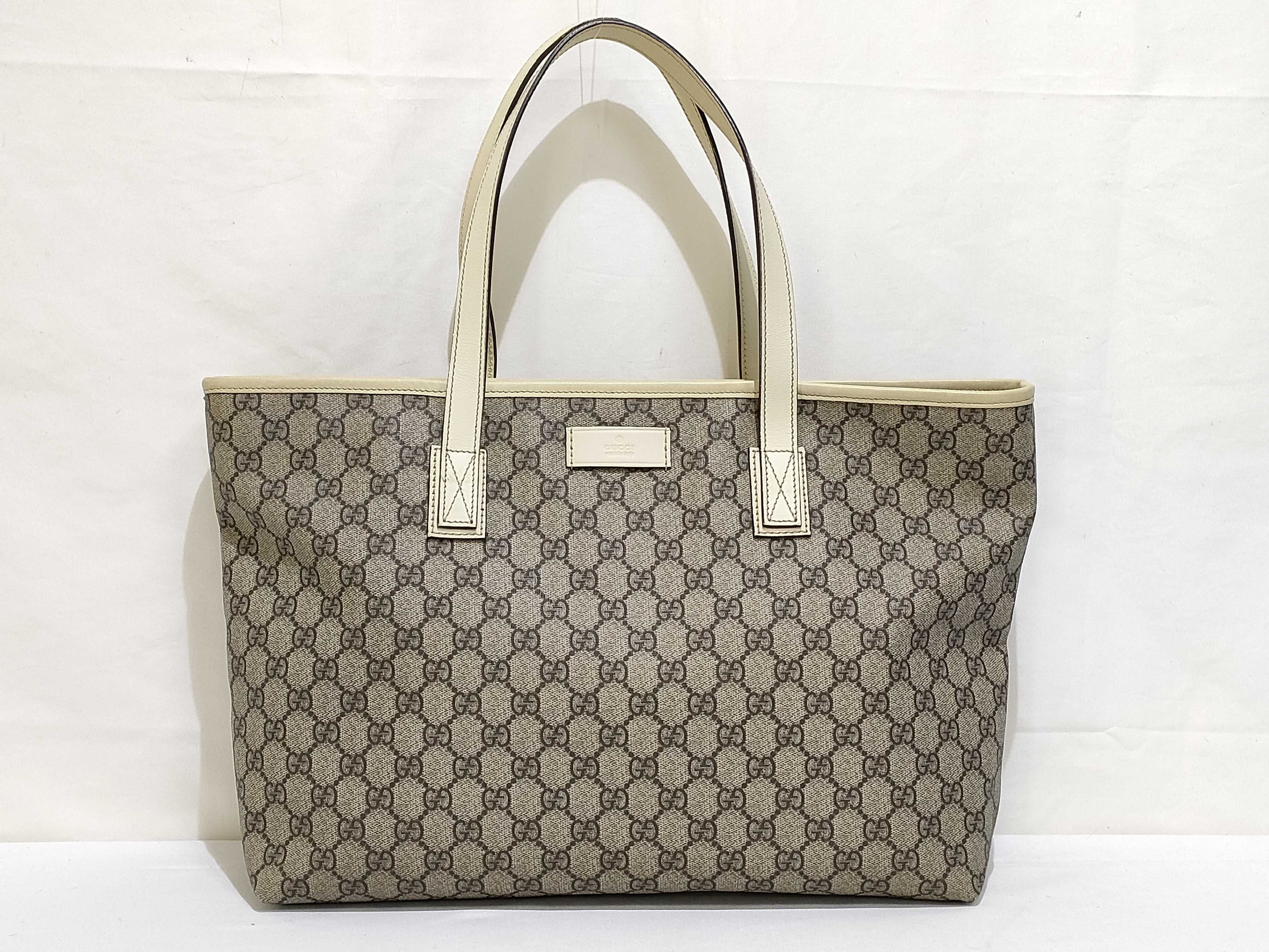 GG Supreme PVC x Leather Tote Bag, Beige, 211137 Tote Bag