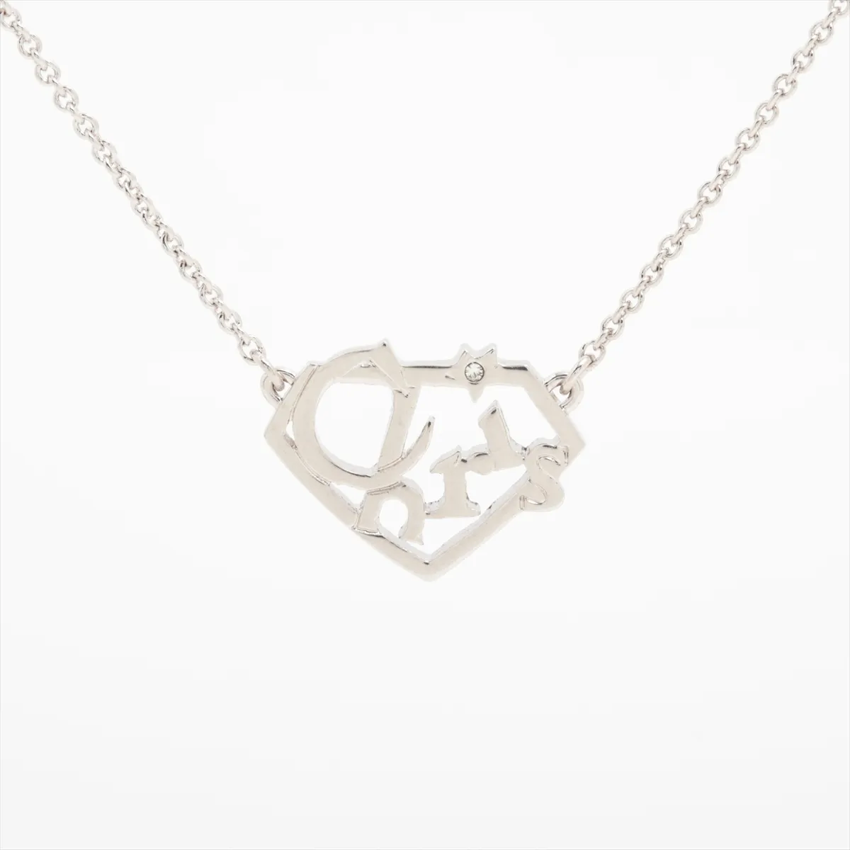 necklace, metal and rhinestones, silver,