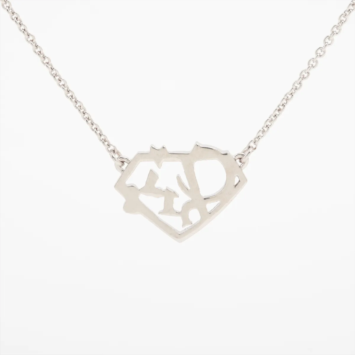 necklace, metal and rhinestones, silver, — view 2
