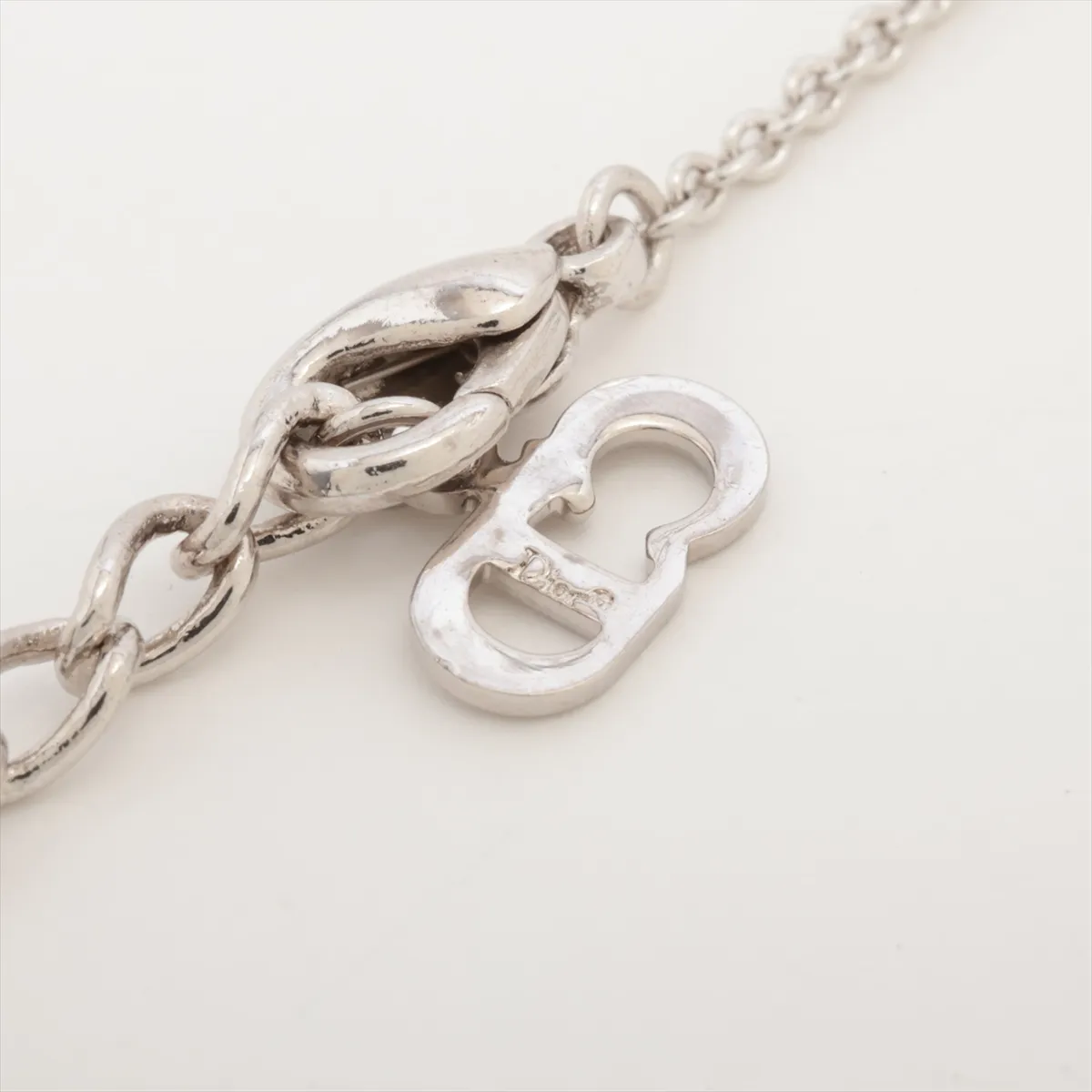 necklace, metal and rhinestones, silver, — view 4