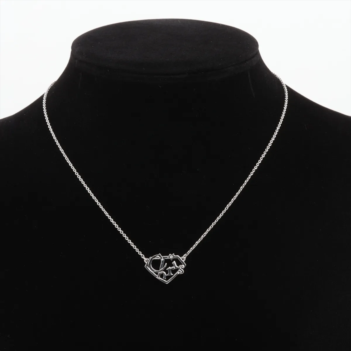 necklace, metal and rhinestones, silver, — view 5