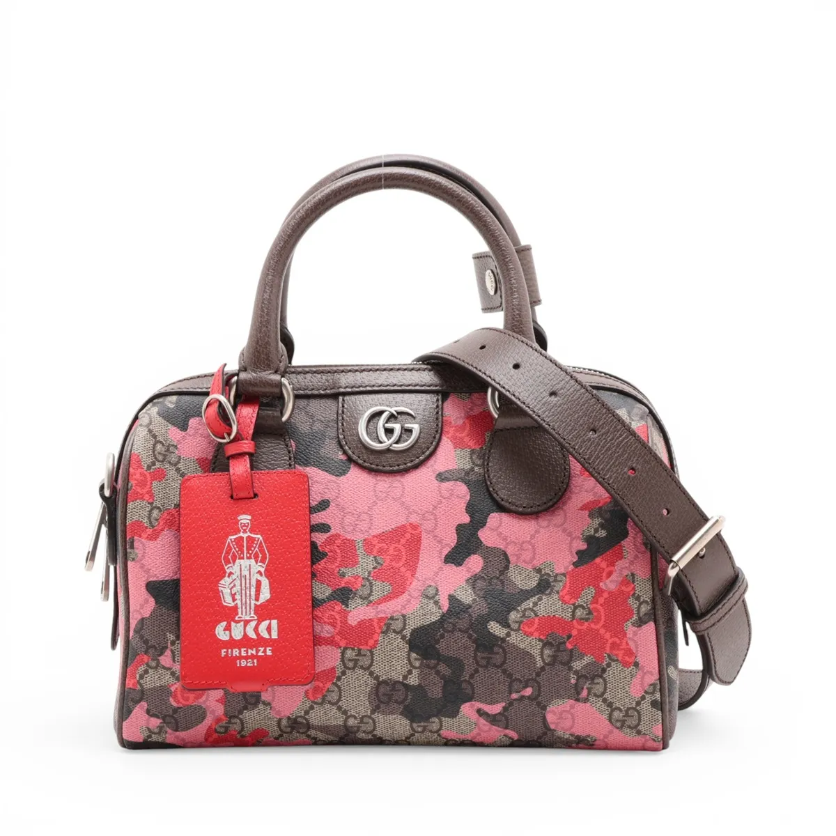 GG Camouflage PVC x Leather 2-Way Handbag, Brown, 854860