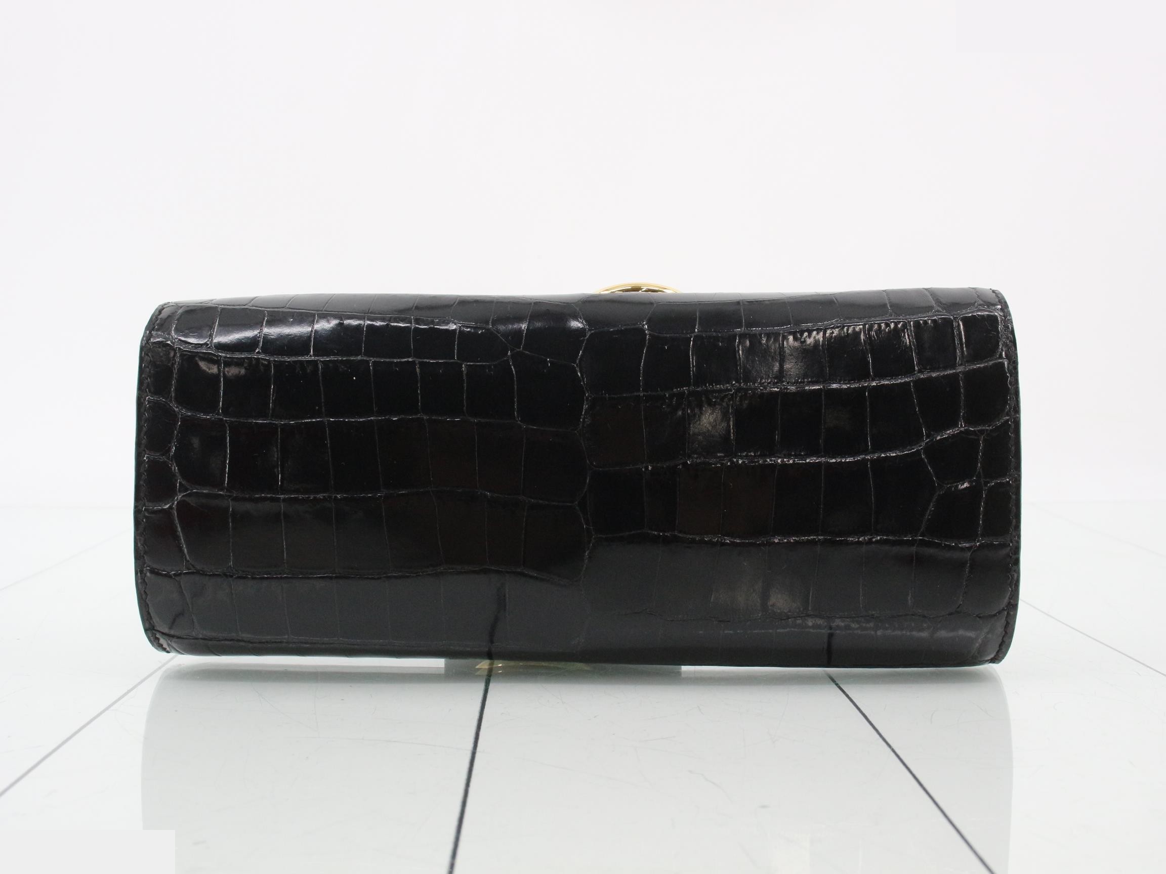 Pochette Eje Crocodile Embossed Second Bag, X Stamp, Black — view 2