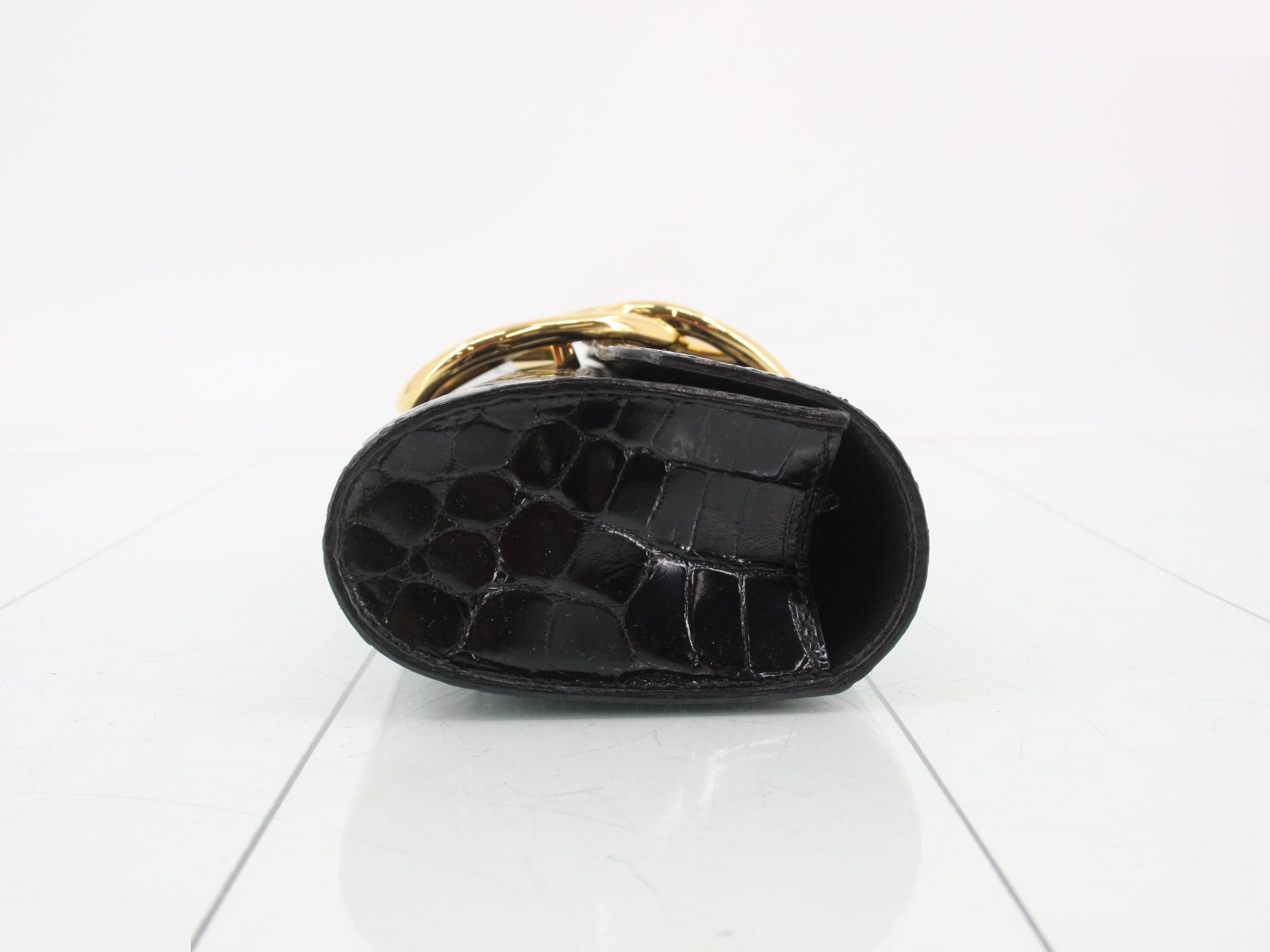 Pochette Eje Crocodile Embossed Second Bag, X Stamp, Black — view 3