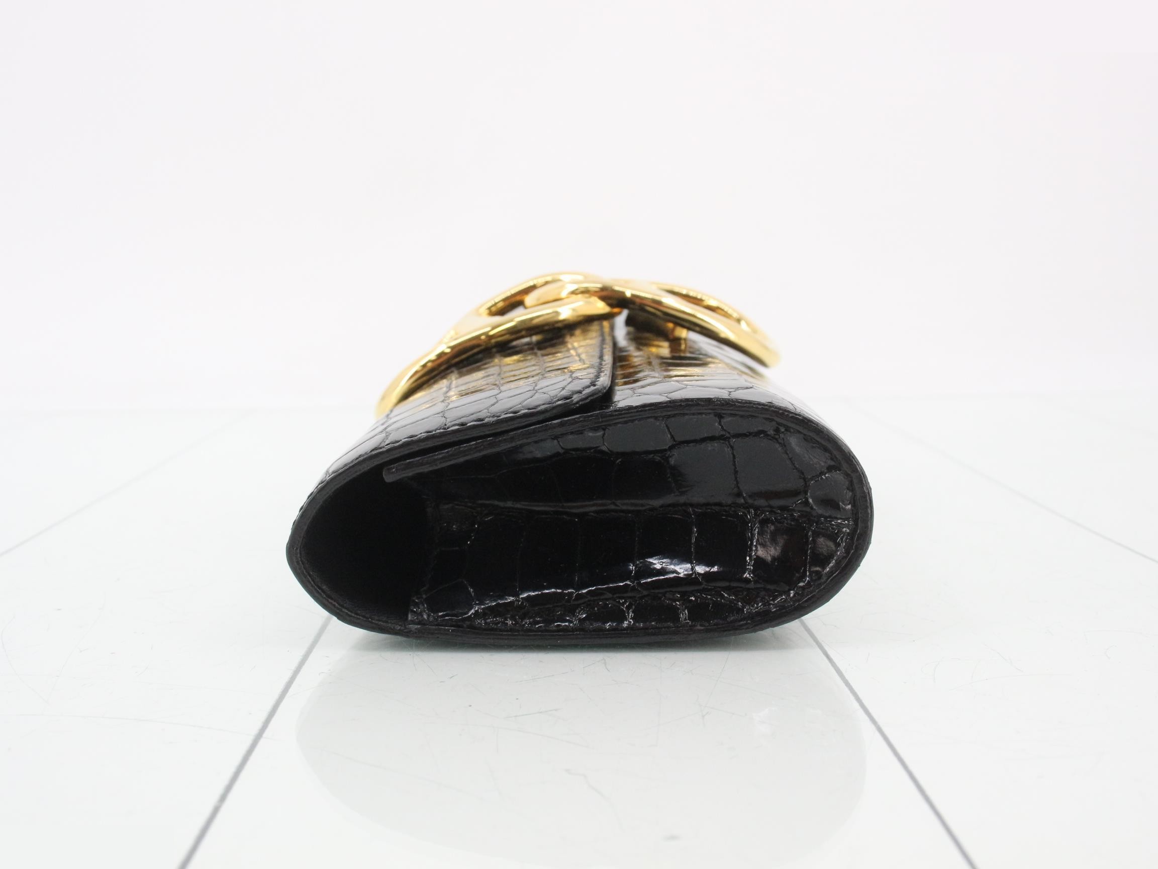 Pochette Eje Crocodile Embossed Second Bag, X Stamp, Black — view 4