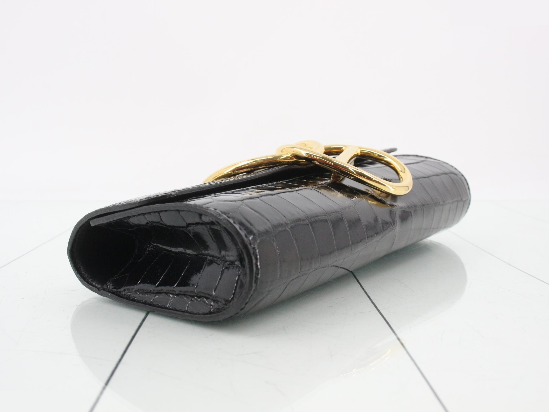 Pochette Eje Crocodile Embossed Second Bag, X Stamp, Black — view 5