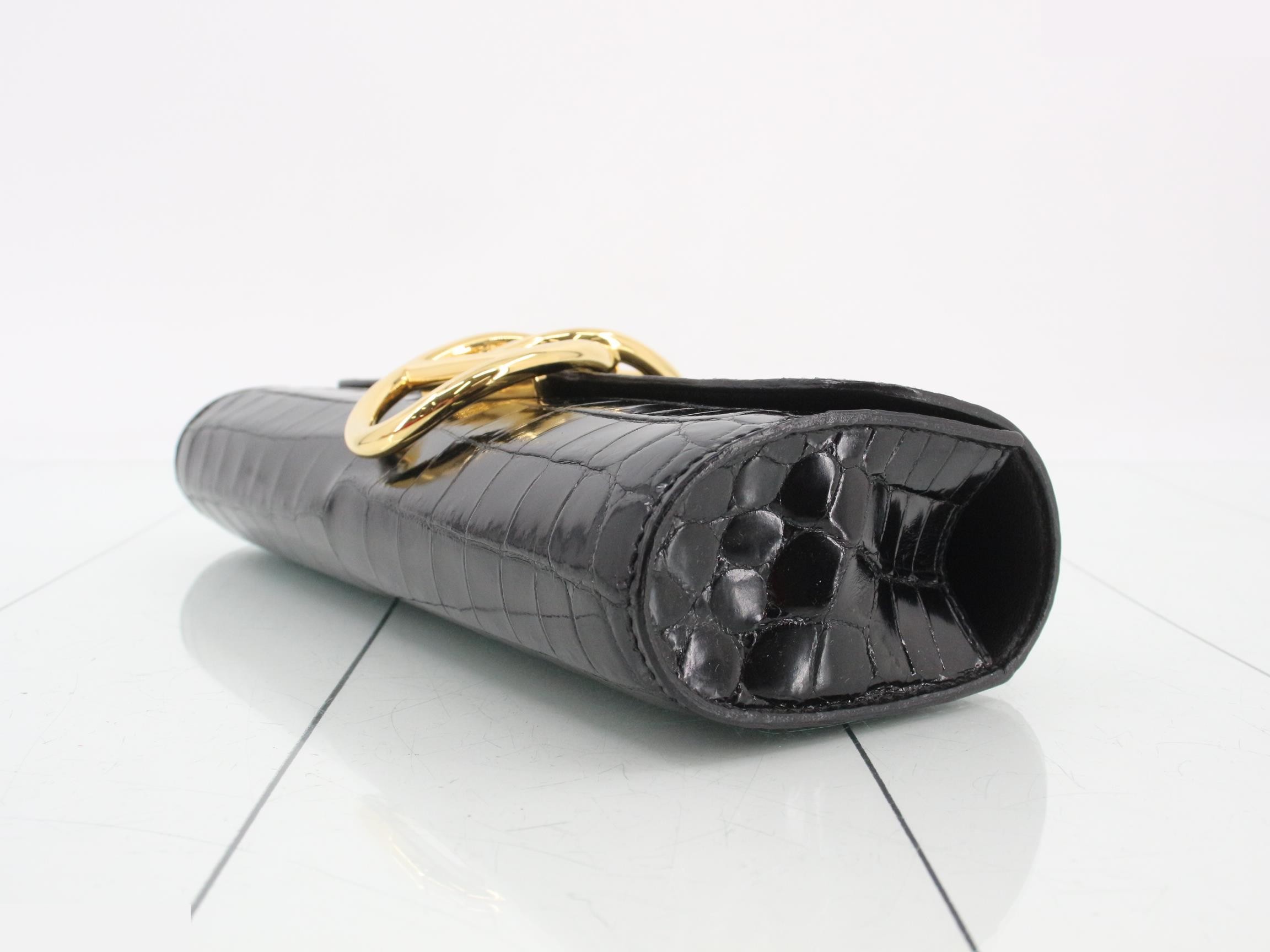 Pochette Eje Crocodile Embossed Second Bag, X Stamp, Black — view 6