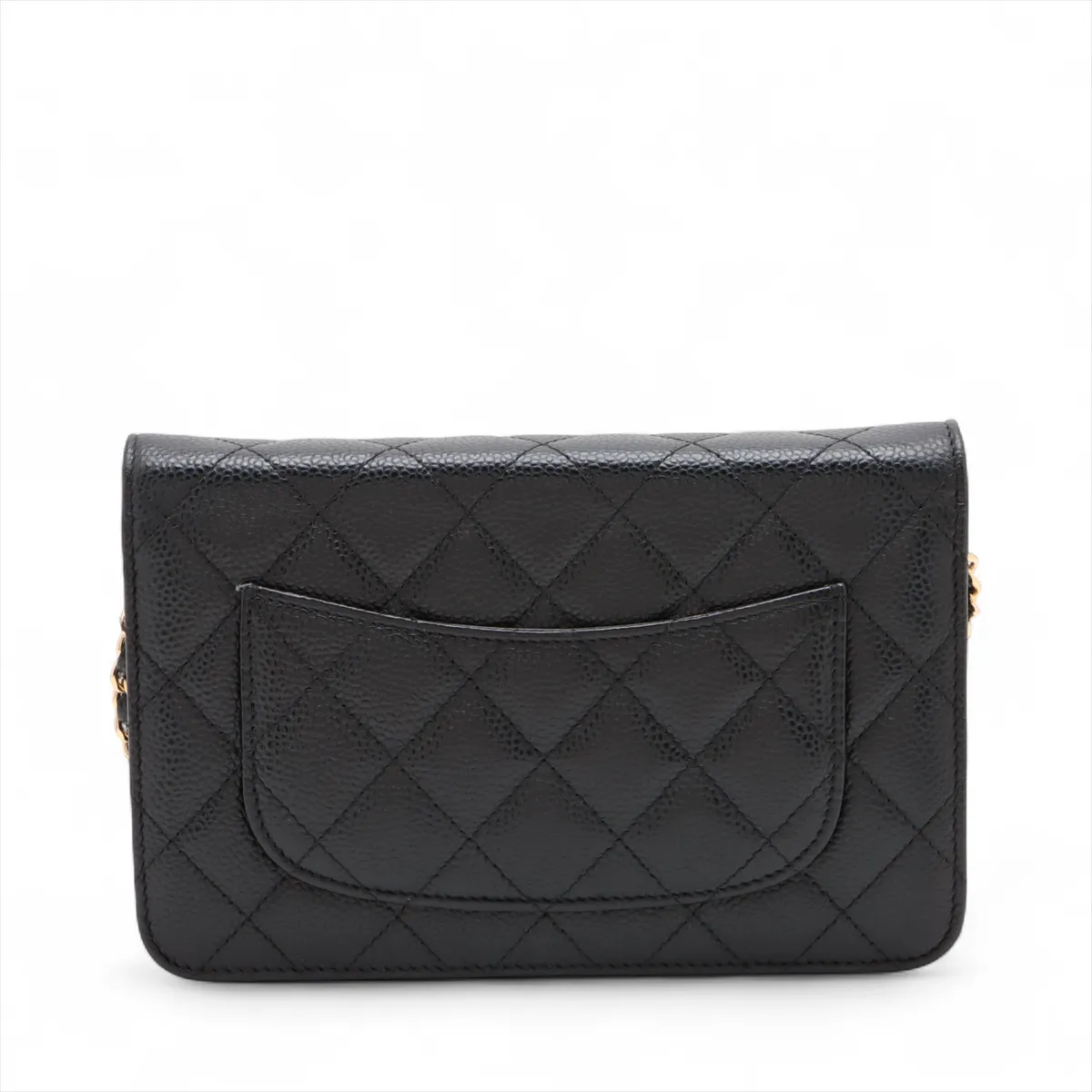 Matelassé Caviar Skin Chain Wallet, Black with Gold Hardware, 24737535, Serial Number 24 — view 2