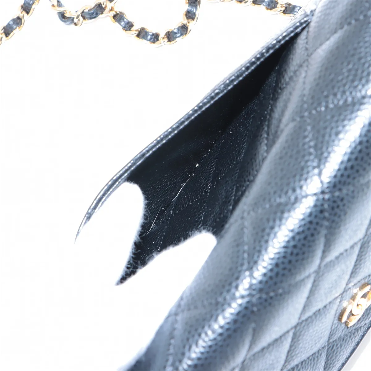 Matelassé Caviar Skin Chain Wallet, Black with Gold Hardware, 24737535, Serial Number 24 — view 11