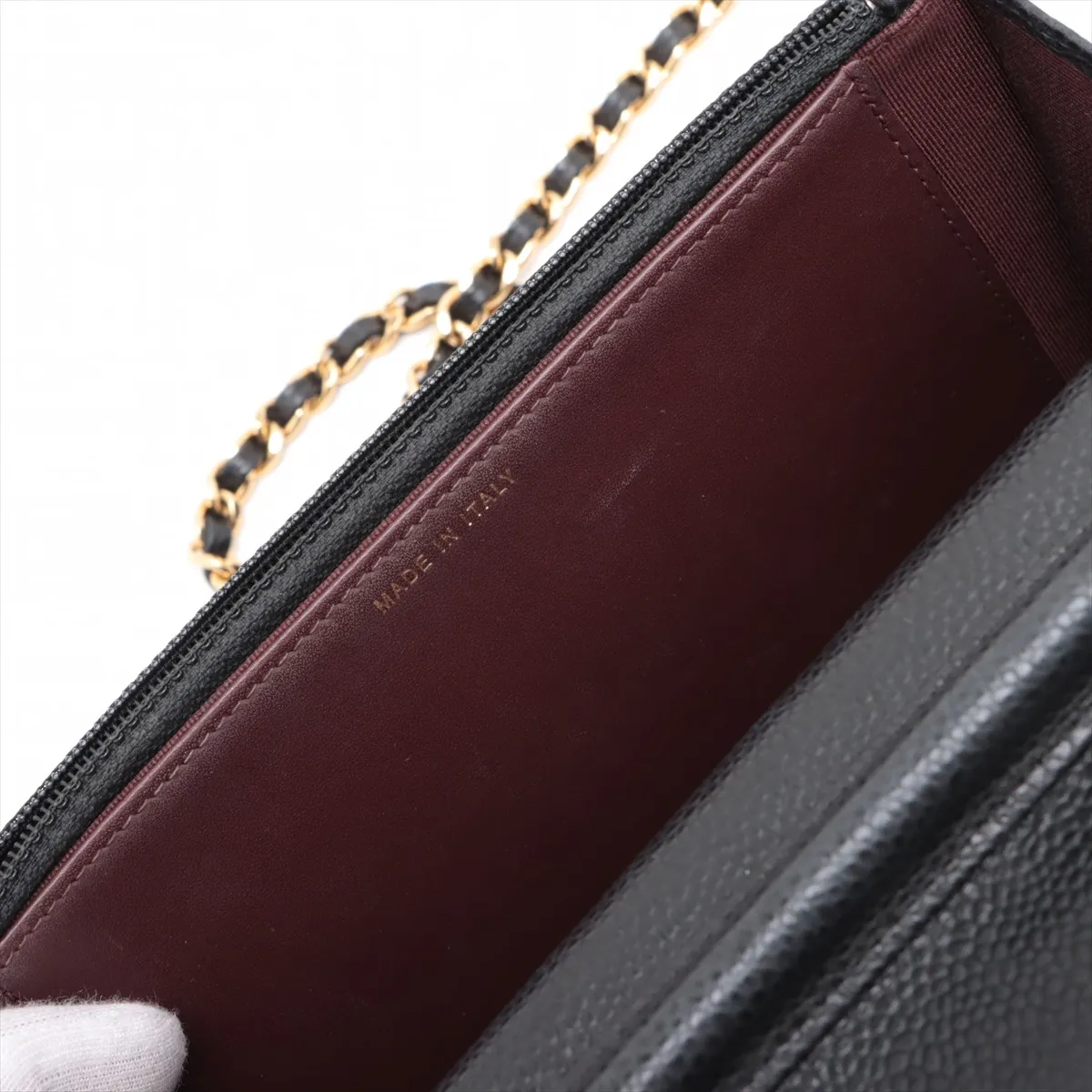 Matelassé Caviar Skin Chain Wallet, Black with Gold Hardware, 24737535, Serial Number 24 — view 14