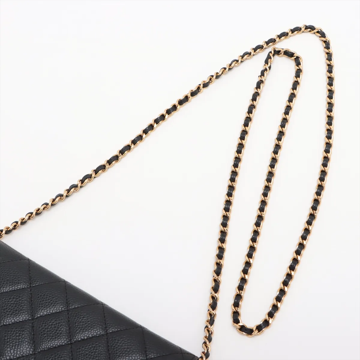 Matelassé Caviar Skin Chain Wallet, Black with Gold Hardware, 24737535, Serial Number 24 — view 5