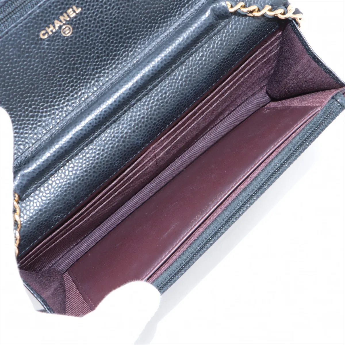 Matelassé Caviar Skin Chain Wallet, Black with Gold Hardware, 24737535, Serial Number 24 — view 6