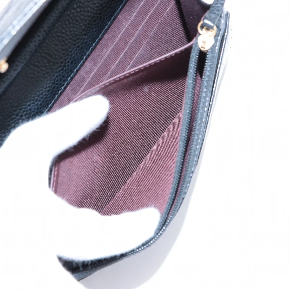 Matelassé Caviar Skin Chain Wallet, Black with Gold Hardware, 24737535, Serial Number 24 — view 8
