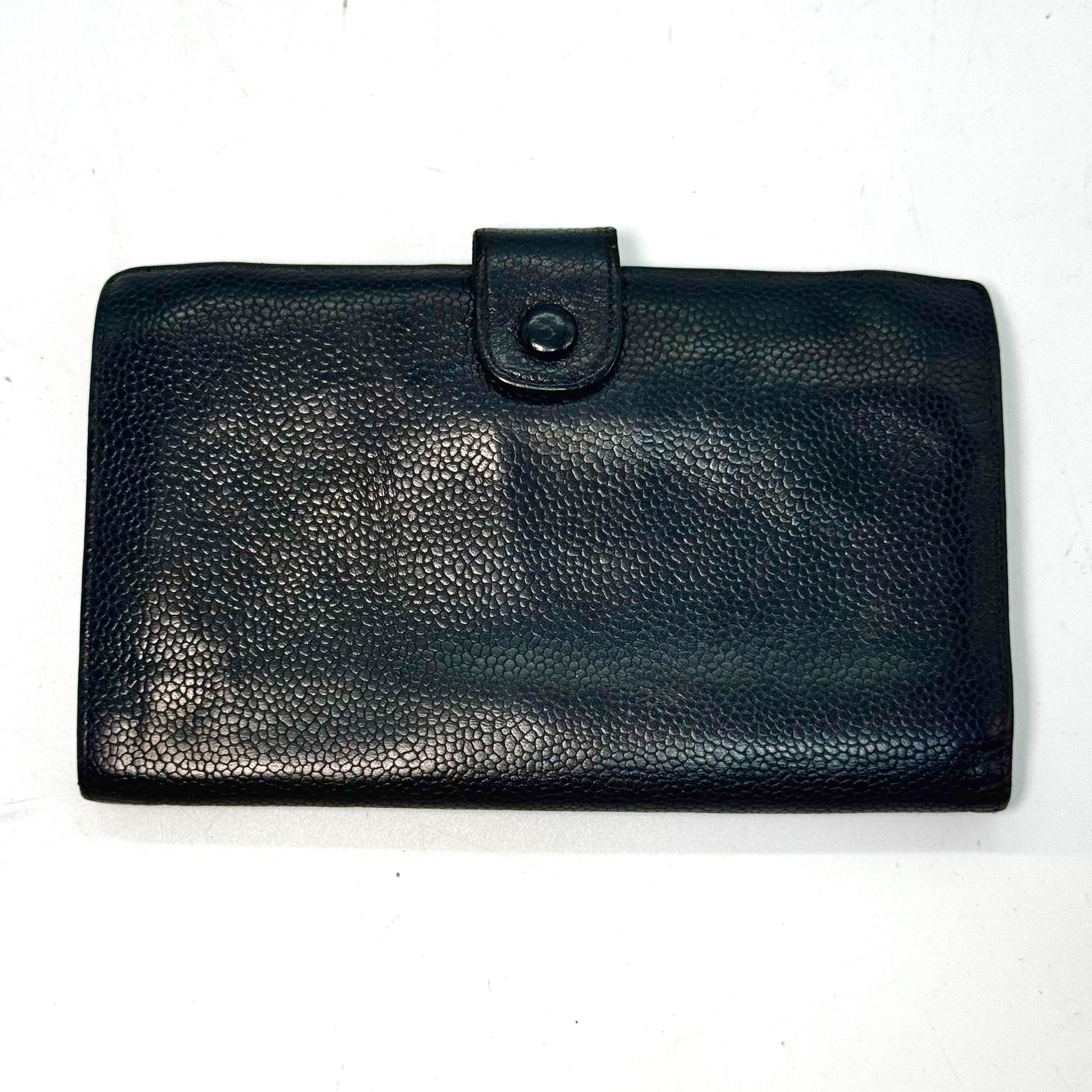 Caviar Skin Coco Mark Bi-fold Long Wallet, Black, Serial Number Seal is Indistinct — view 2
