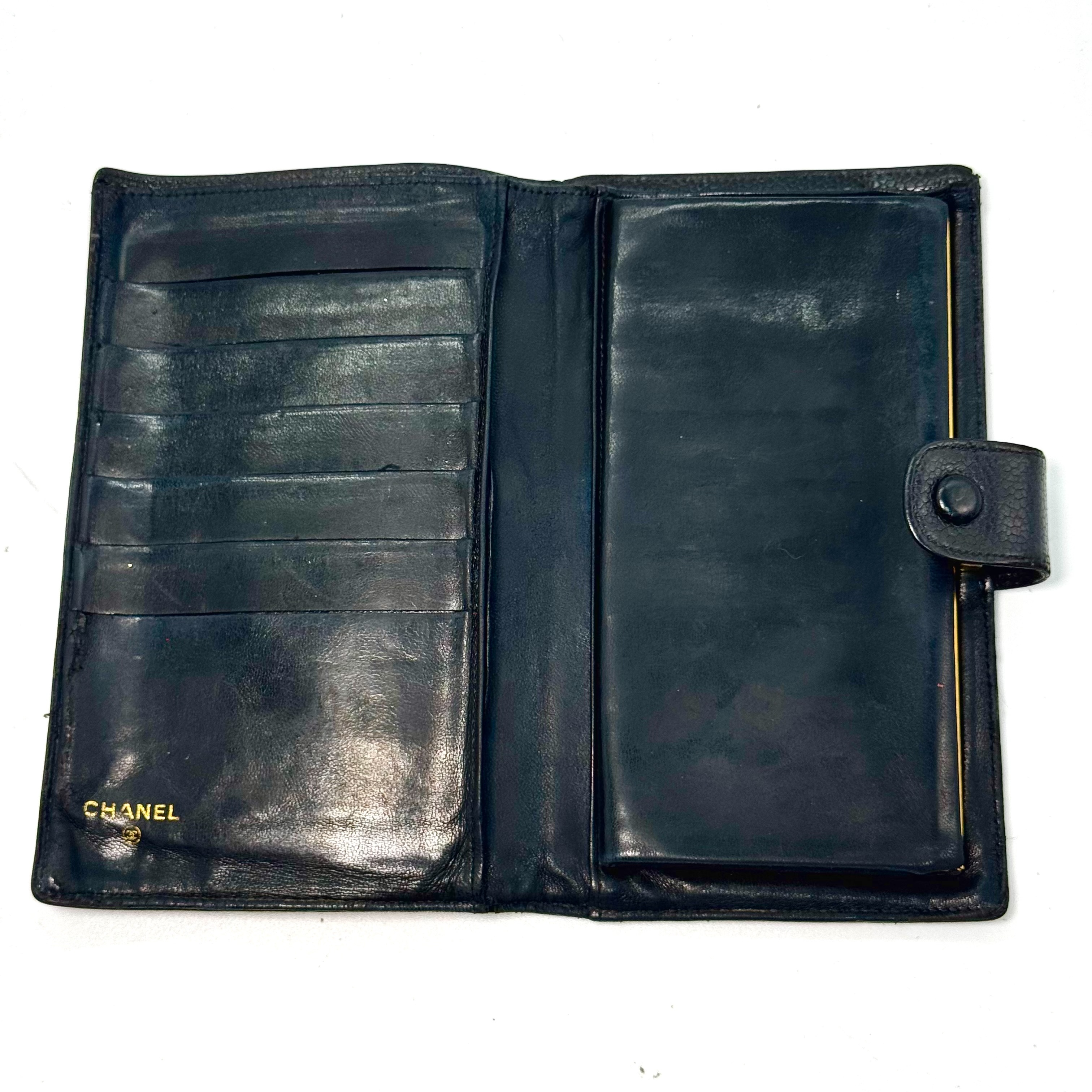 Caviar Skin Coco Mark Bi-fold Long Wallet, Black, Serial Number Seal is Indistinct — view 3