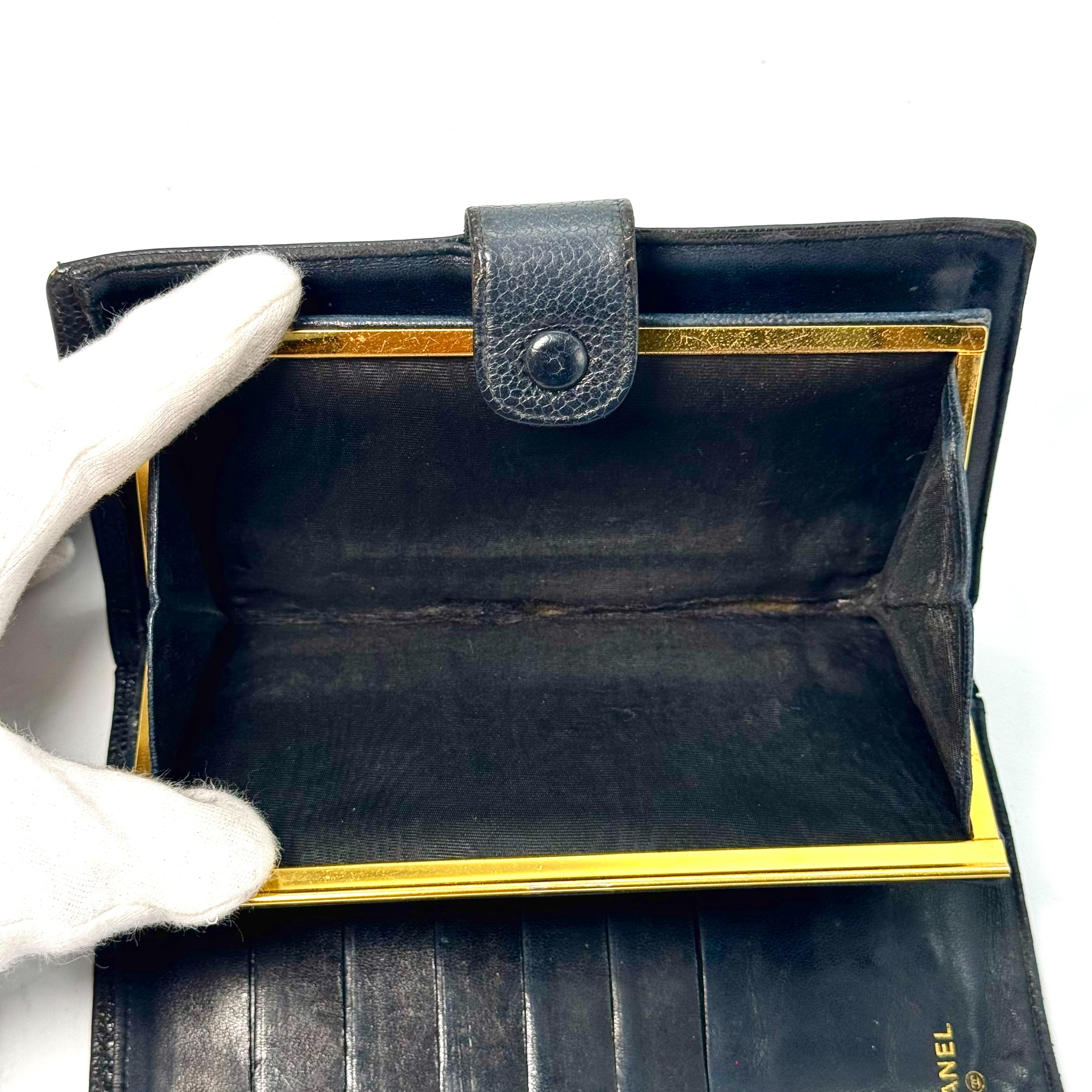 Caviar Skin Coco Mark Bi-fold Long Wallet, Black, Serial Number Seal is Indistinct — view 4
