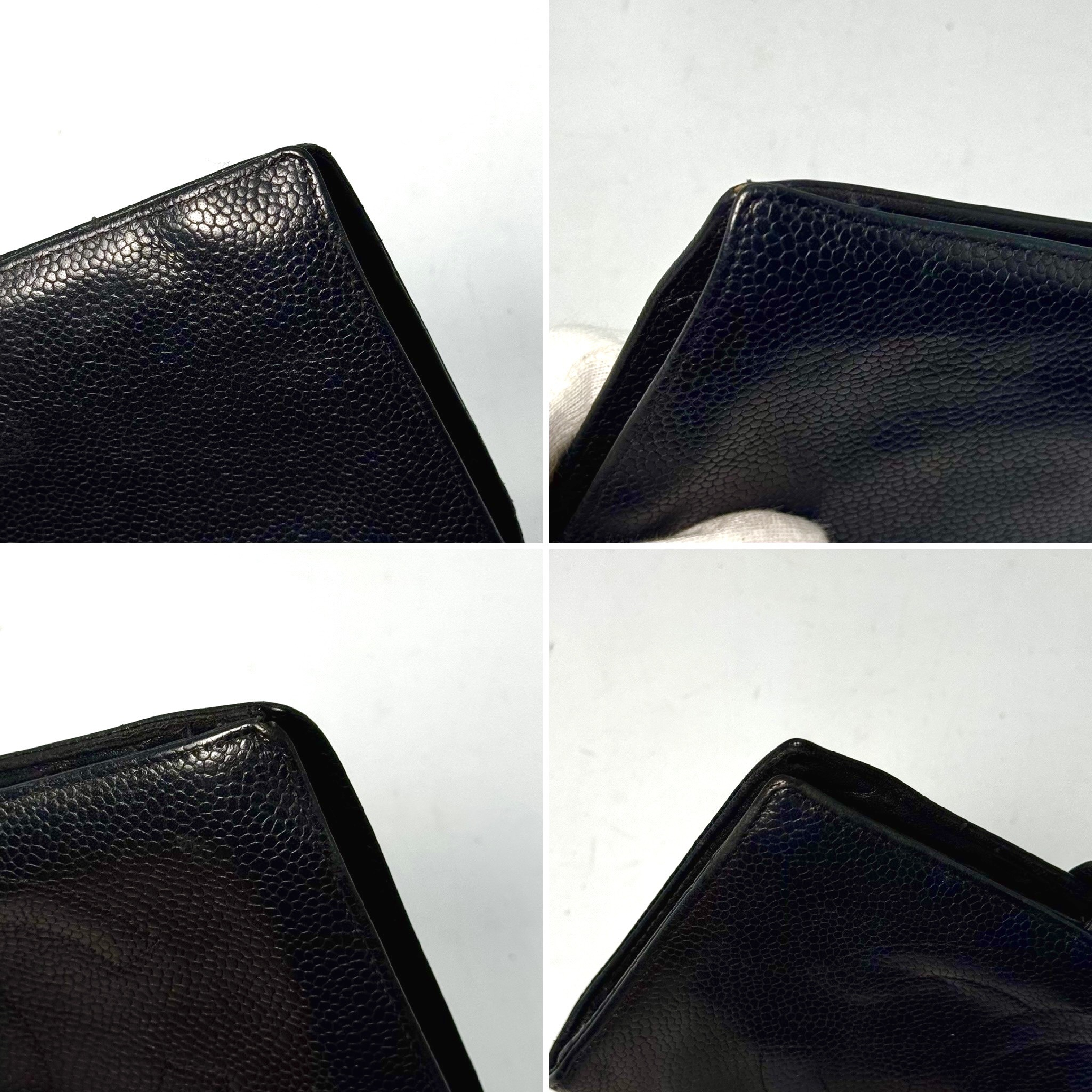 Caviar Skin Coco Mark Bi-fold Long Wallet, Black, Serial Number Seal is Indistinct — view 8